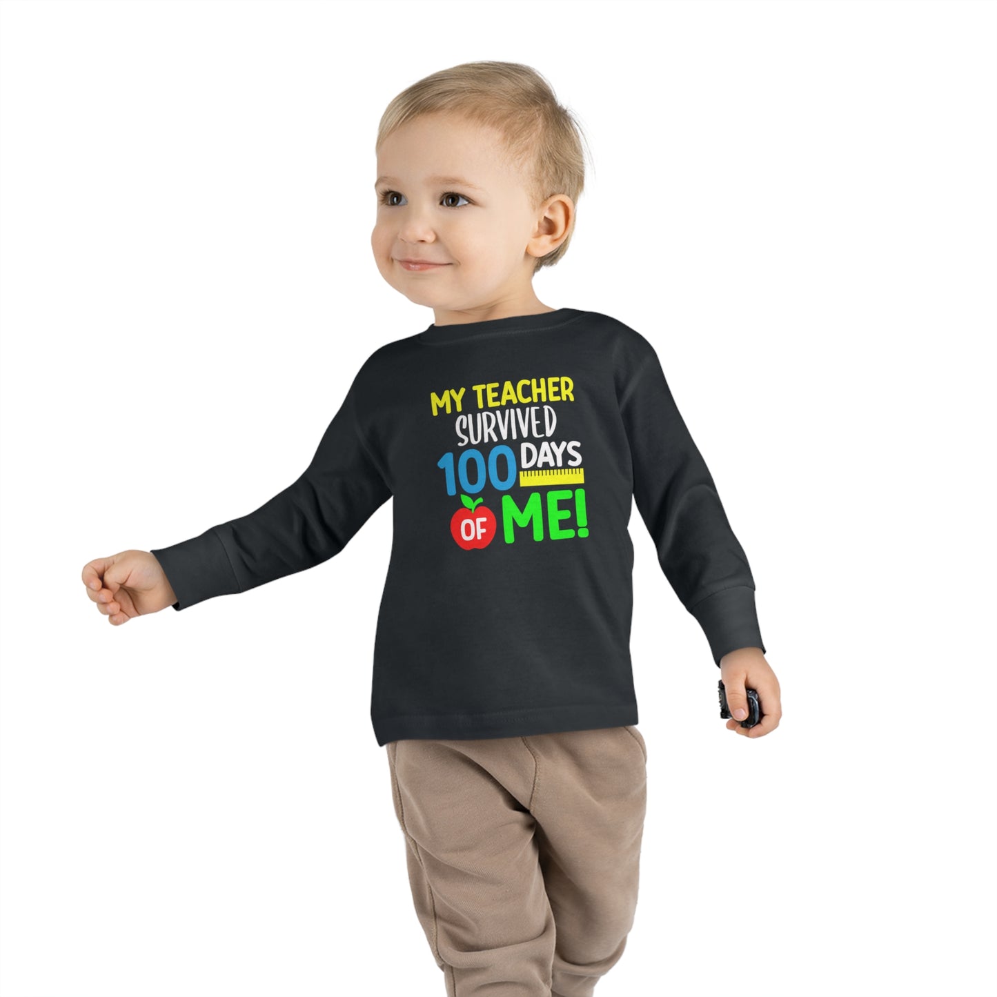 My Teacher Survived 100 days of Me Toddler Long Sleeve Tee