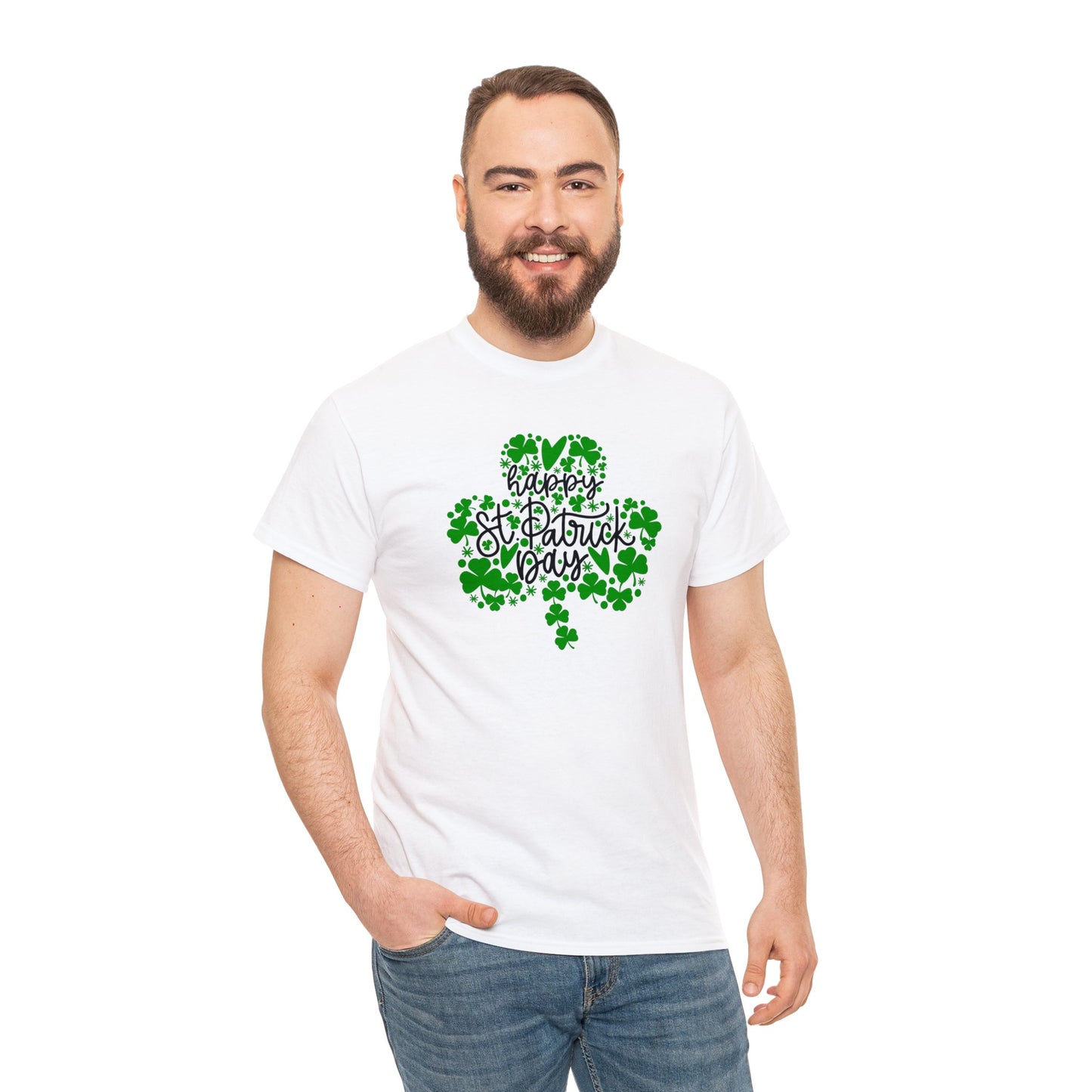 Happy St Patricks Day Clover Unisex Heavy Cotton Tee