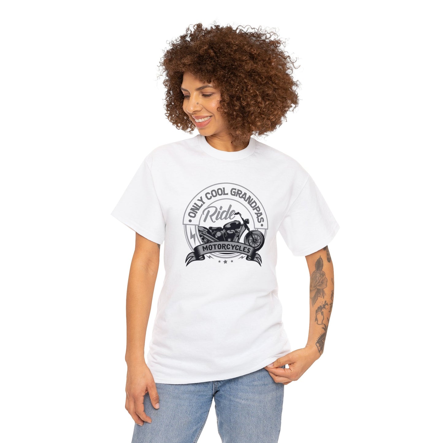 Only Cool Grandpas Ride Motorcycles Unisex Heavy Cotton Tee