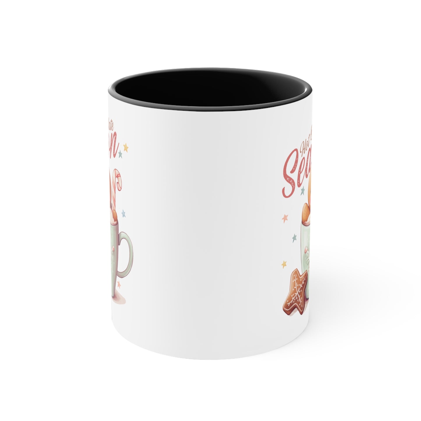 Hot Chocolate Season Pink Accent Coffee Mug Dual Image, 11oz