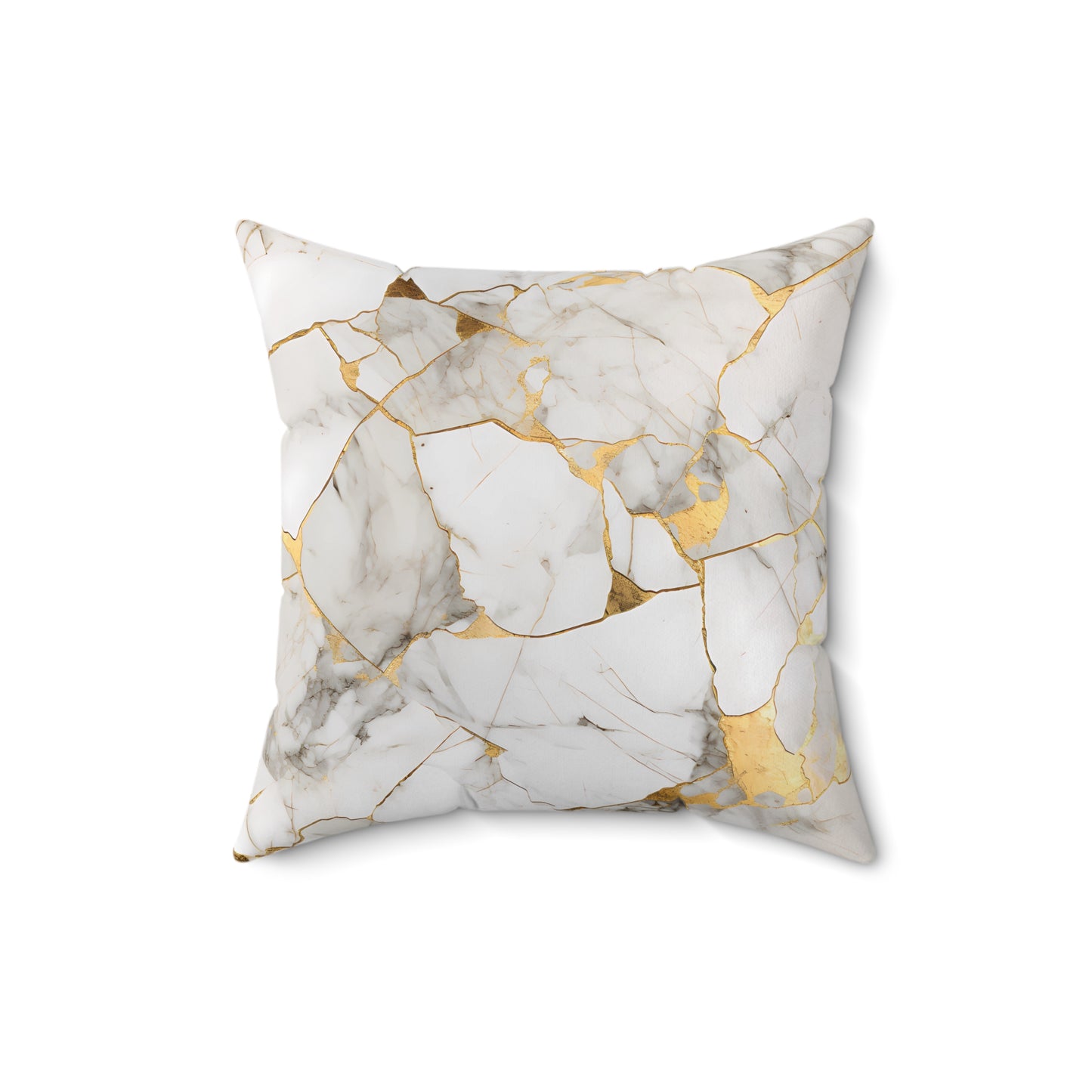 White & Gold Marble print Polyester Square Pillow