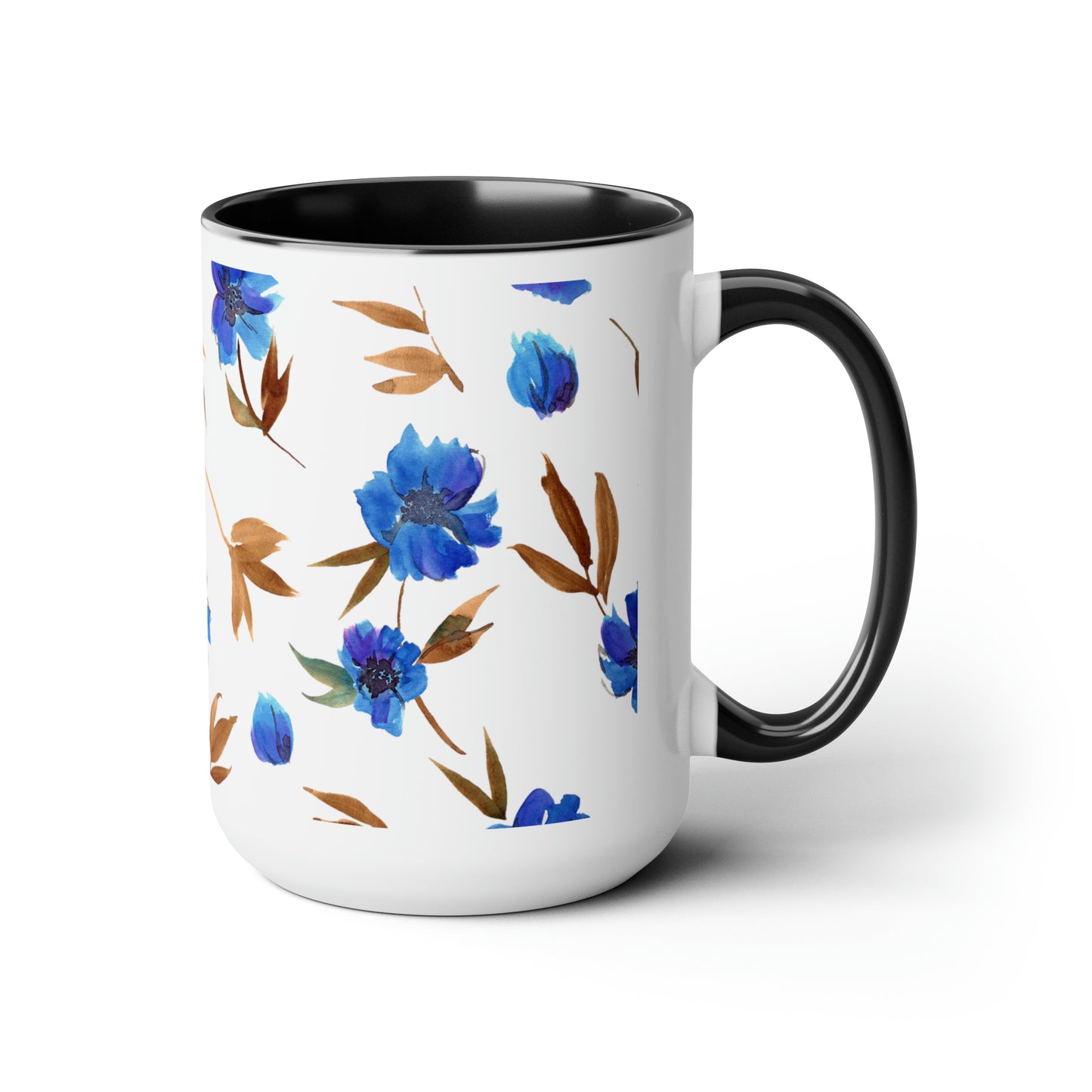 Floral Design Two-Tone Coffee Mugs, 15oz