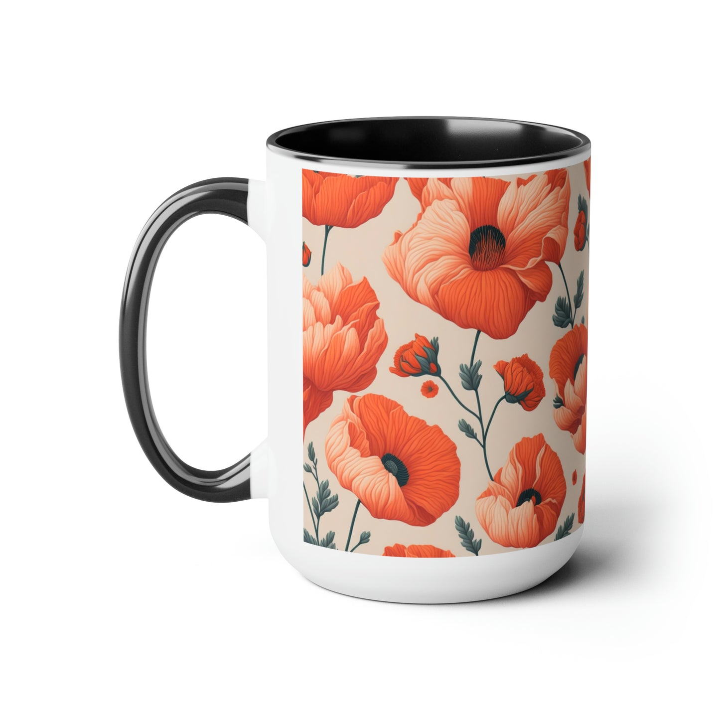 Poppy Flower Two-Tone Coffee Mugs, 15oz