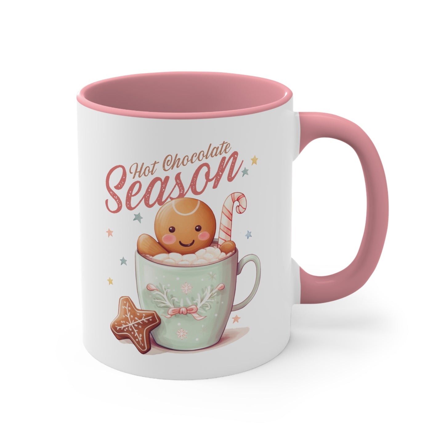 Hot Chocolate Season Pink Accent Coffee Mug Dual Image, 11oz