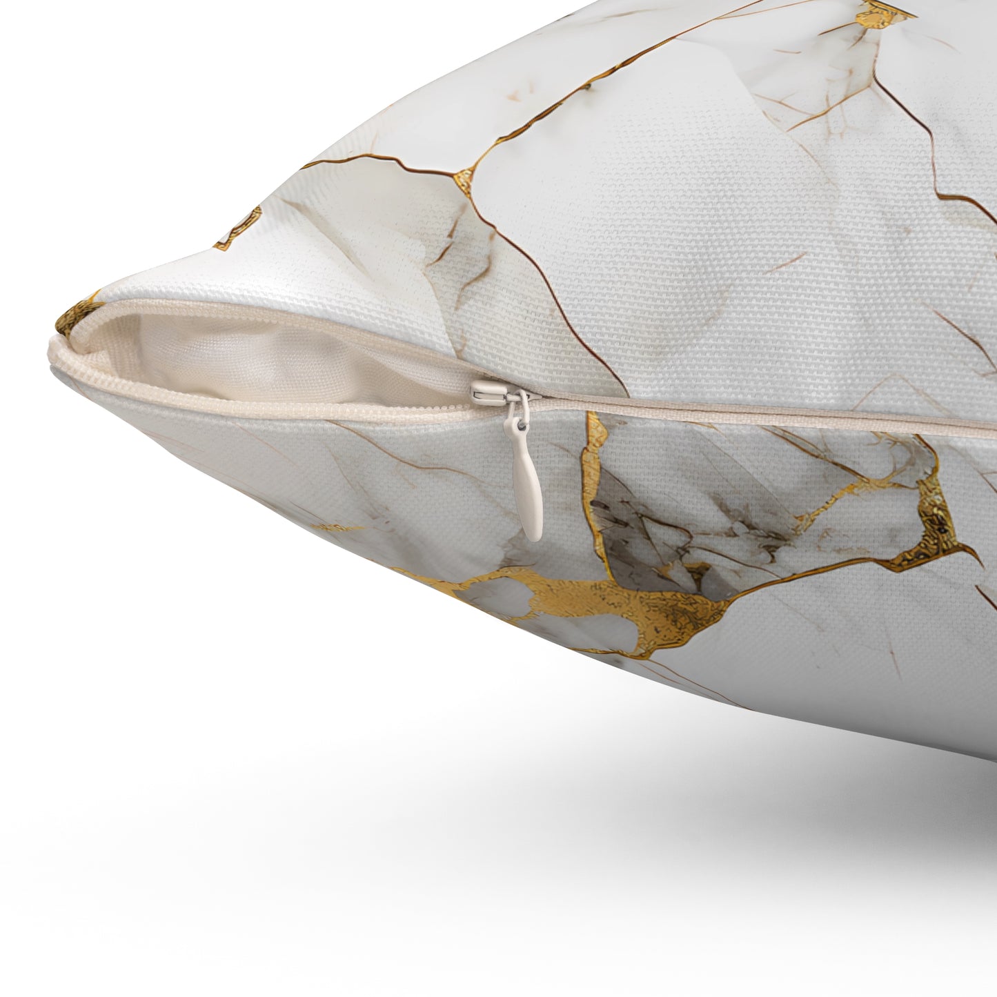 White & Gold Marble print Polyester Square Pillow