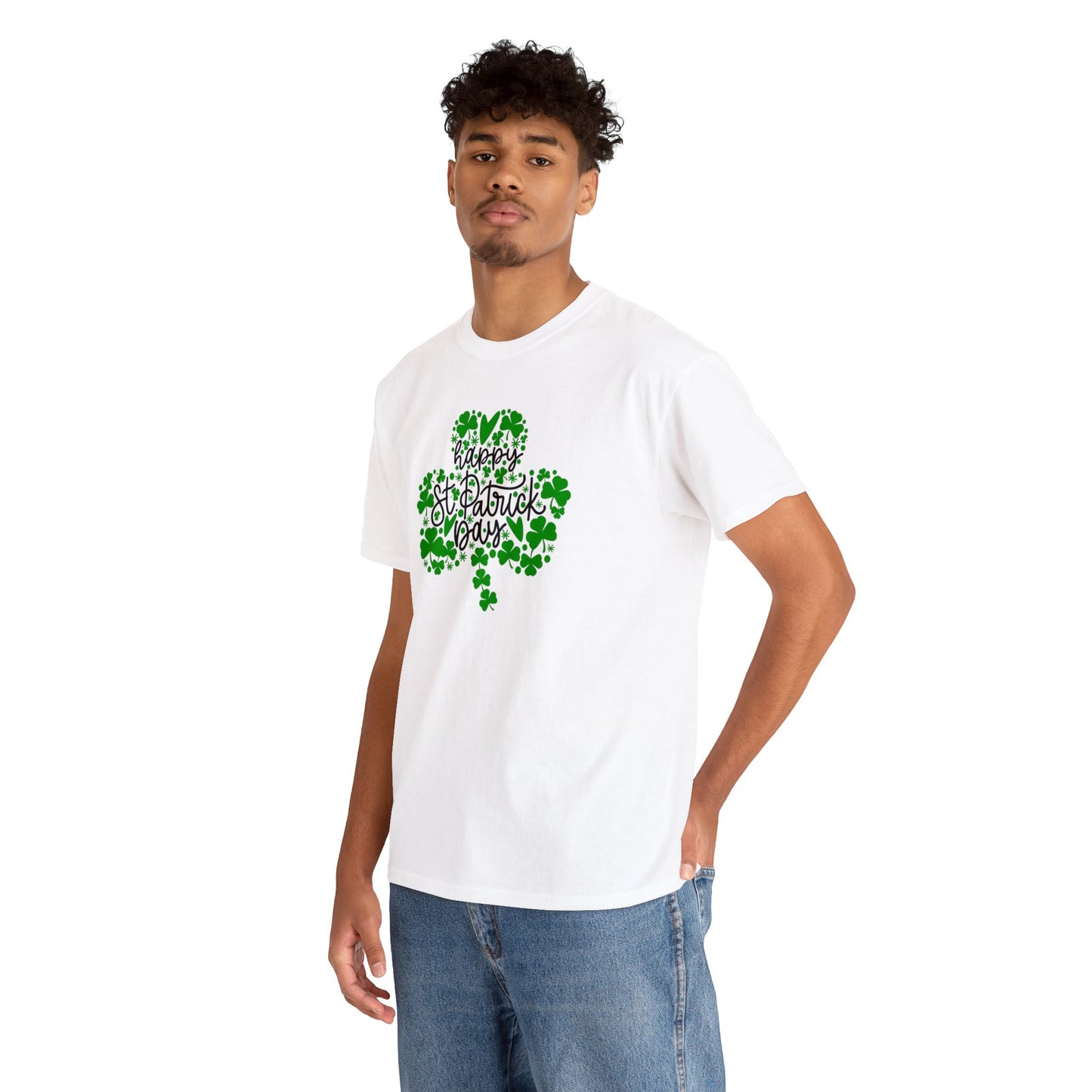 Happy St Patricks Day Clover Unisex Heavy Cotton Tee
