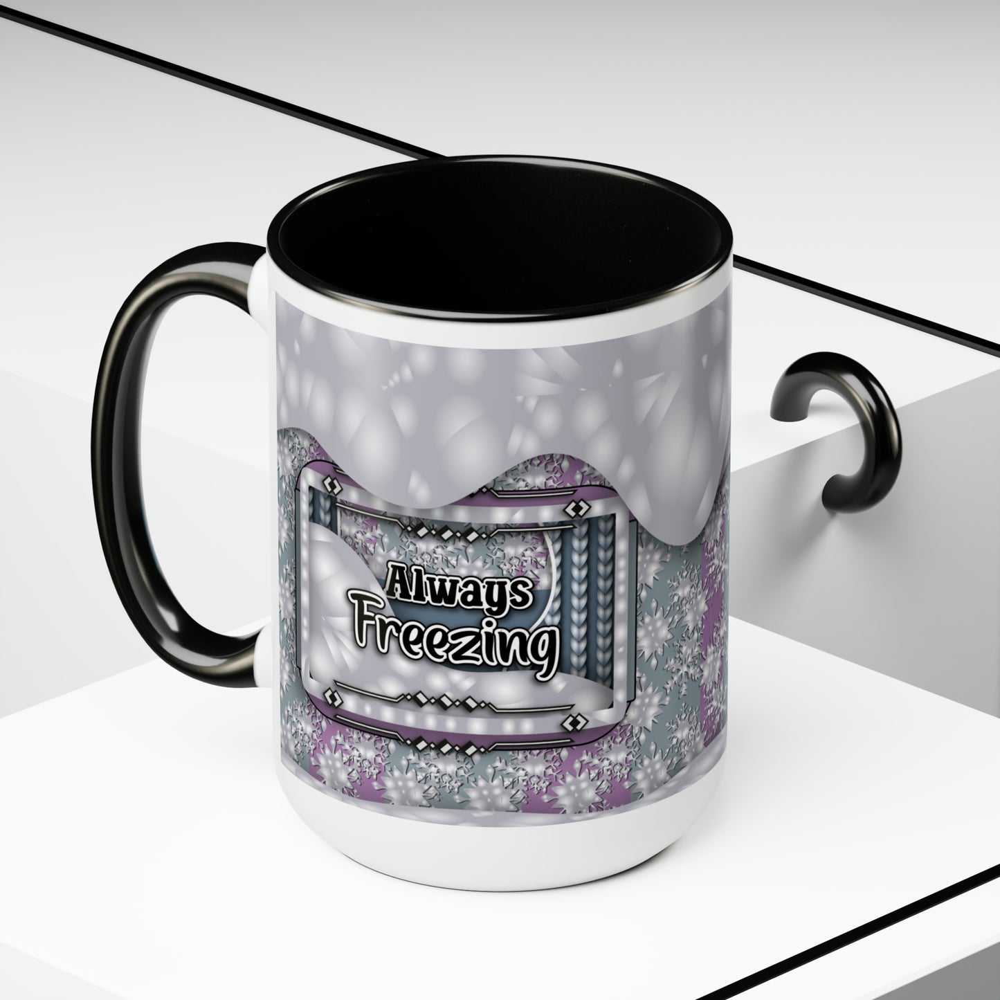 Always Freezing Two-Tone Coffee Mugs, 15oz