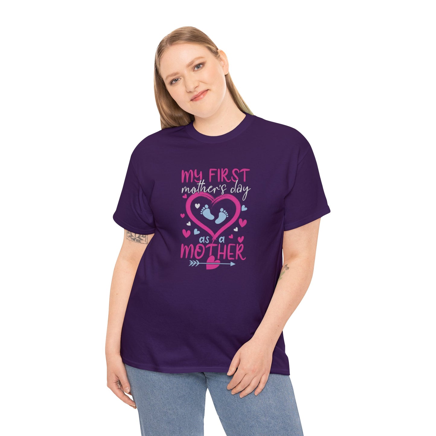 My 1st Mothers Day as a Mom Pink & Blue Unisex Heavy Cotton Tee