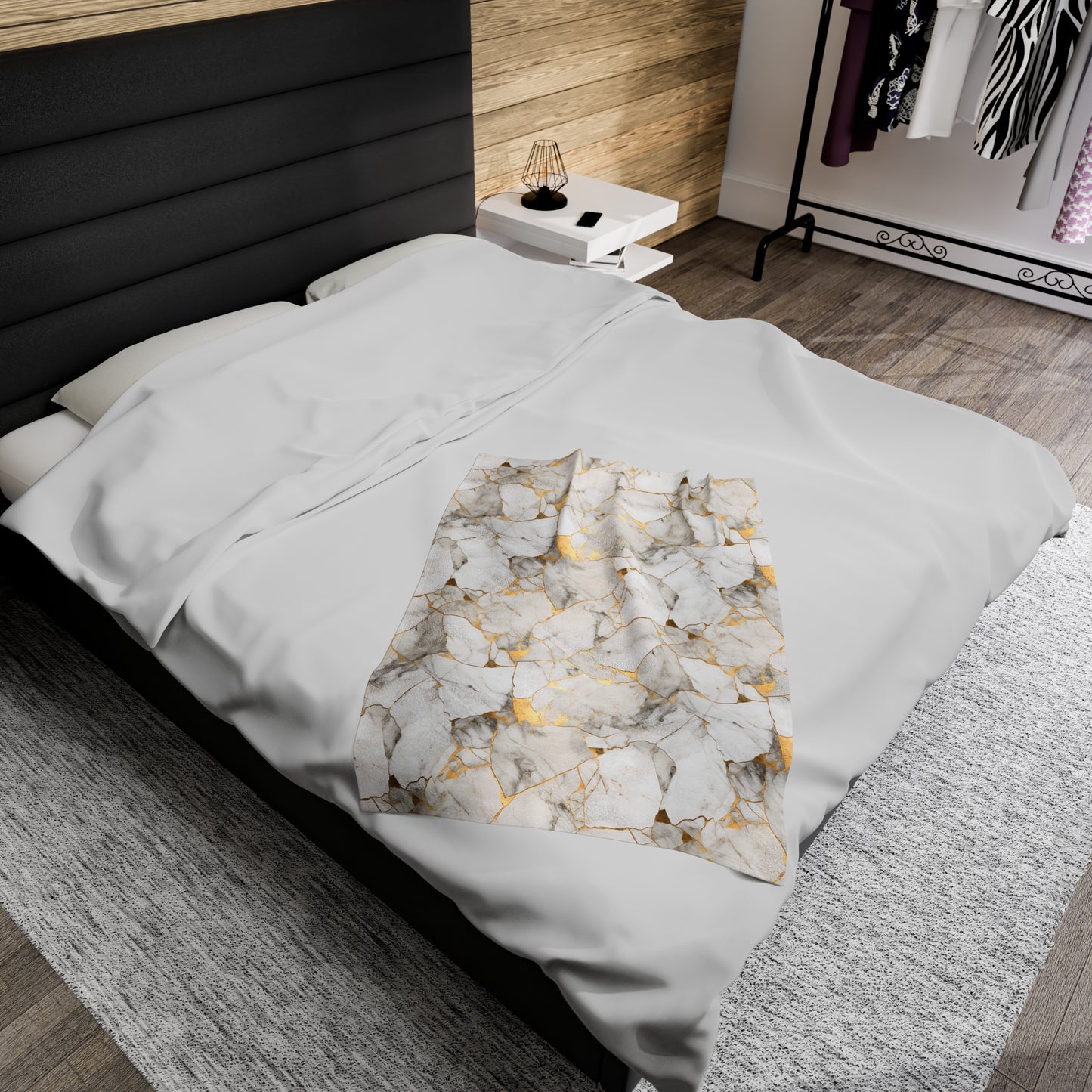 White & Gold Marble Velveteen Plush Blanket