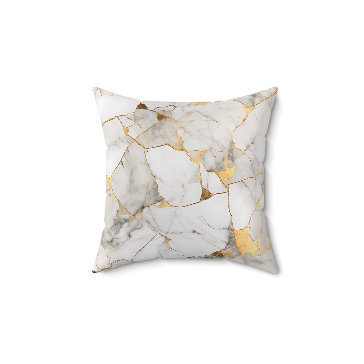 White & Gold Marble print Polyester Square Pillow