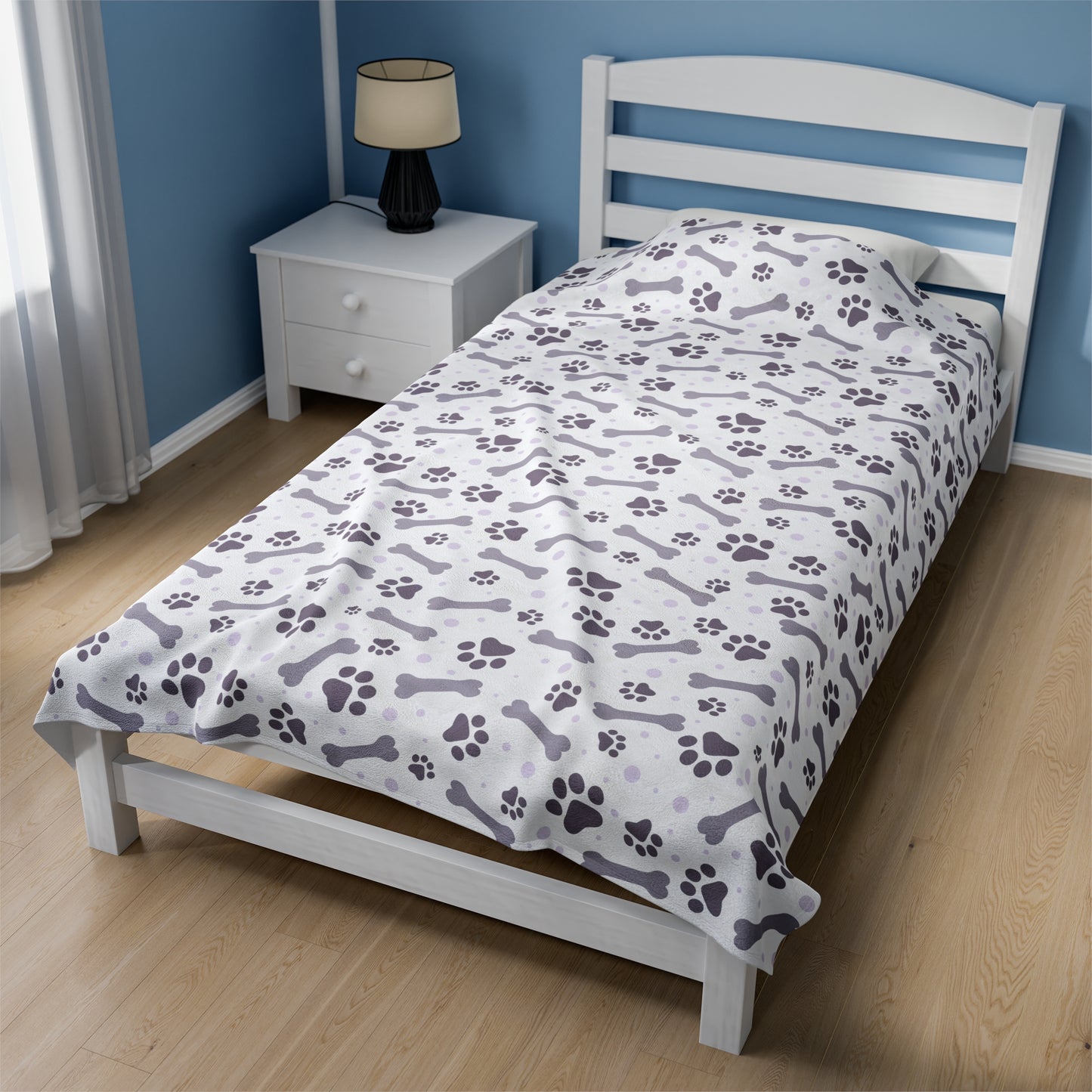 Paw and Bones Print Velveteen Plush Blanket