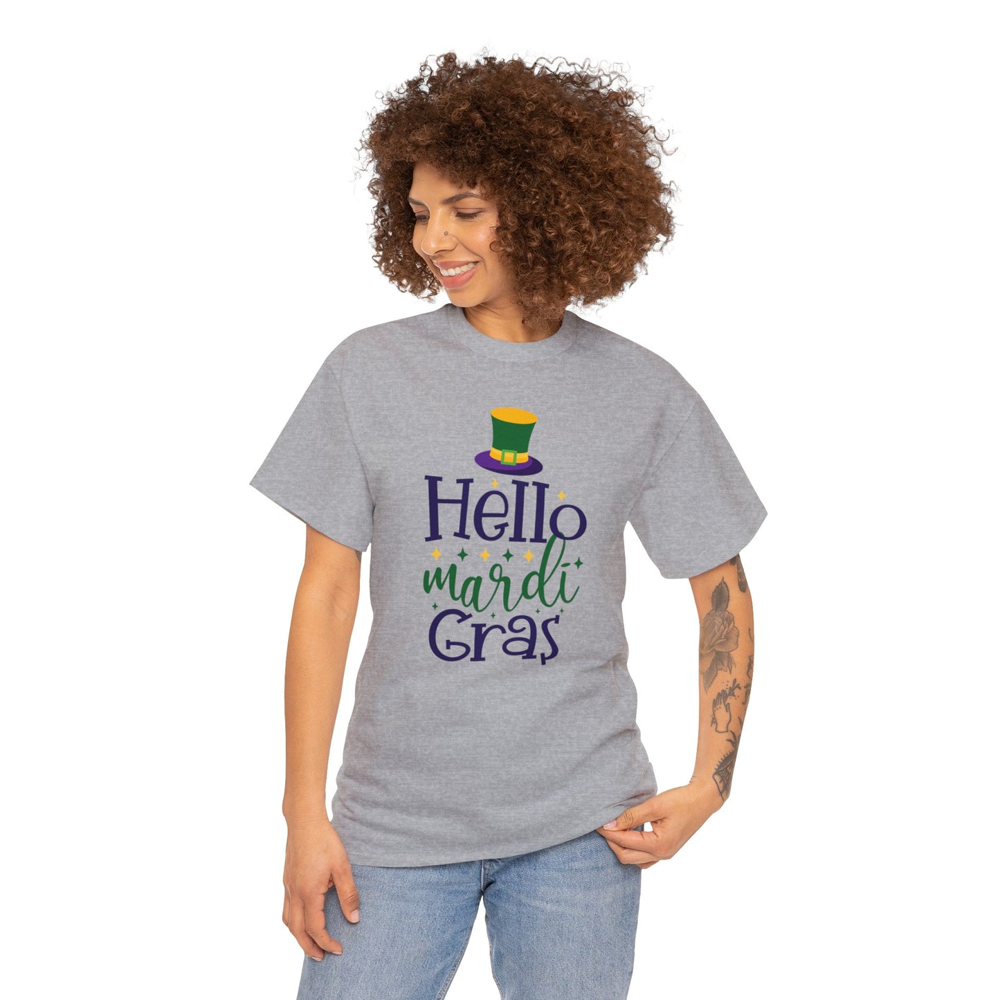 Hello Mardi Gras Unisex Heavy Cotton Tee