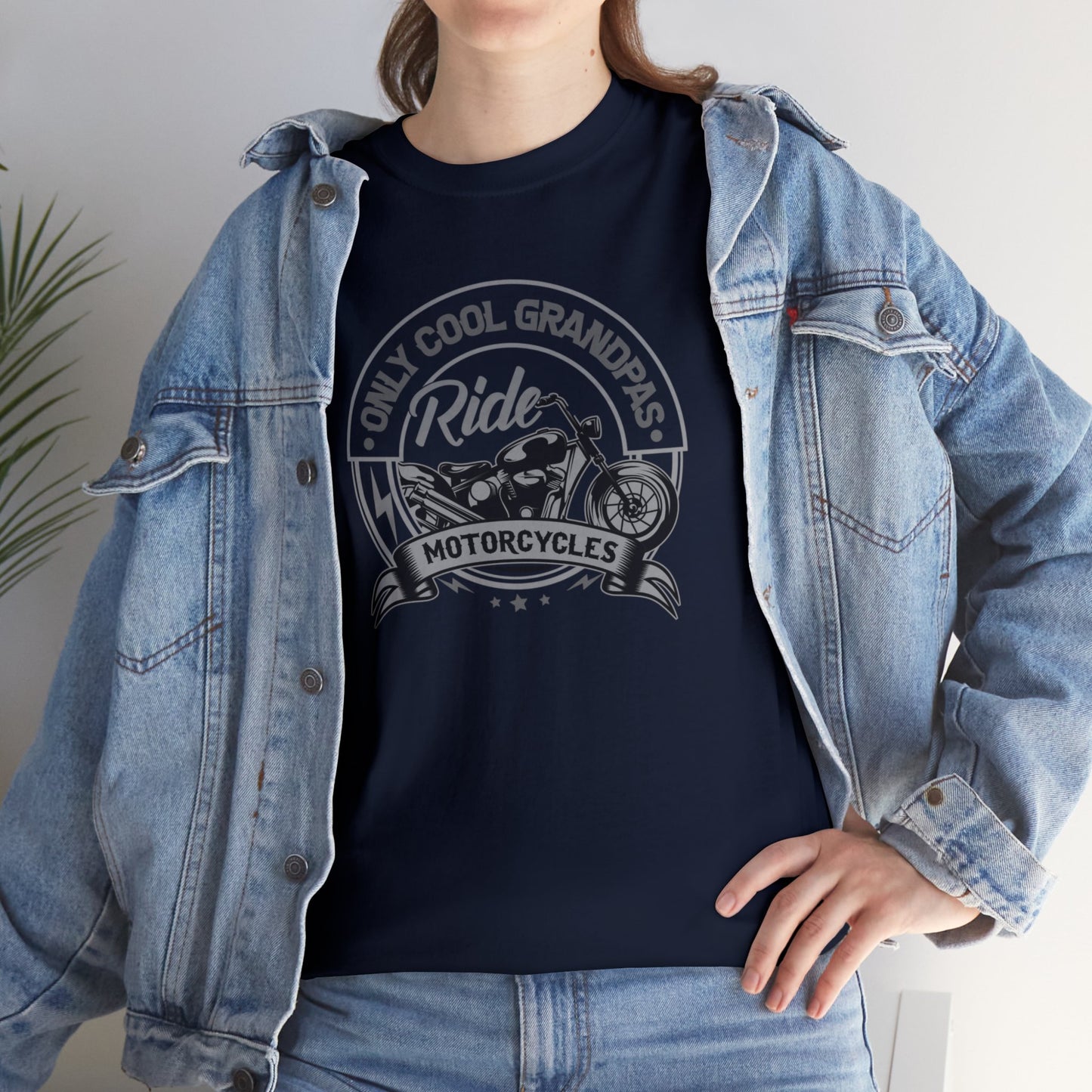 Only Cool Grandpas Ride Motorcycles Unisex Heavy Cotton Tee