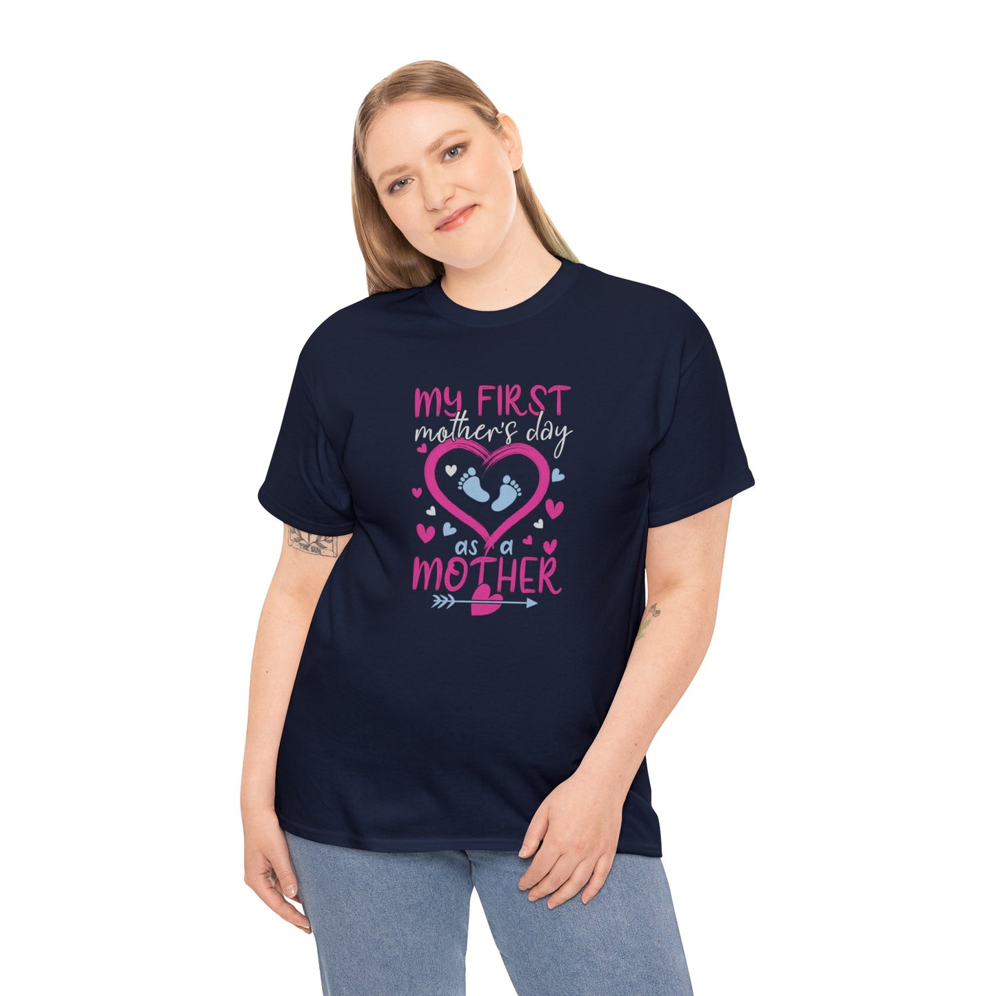 My 1st Mothers Day as a Mom Pink & Blue Unisex Heavy Cotton Tee