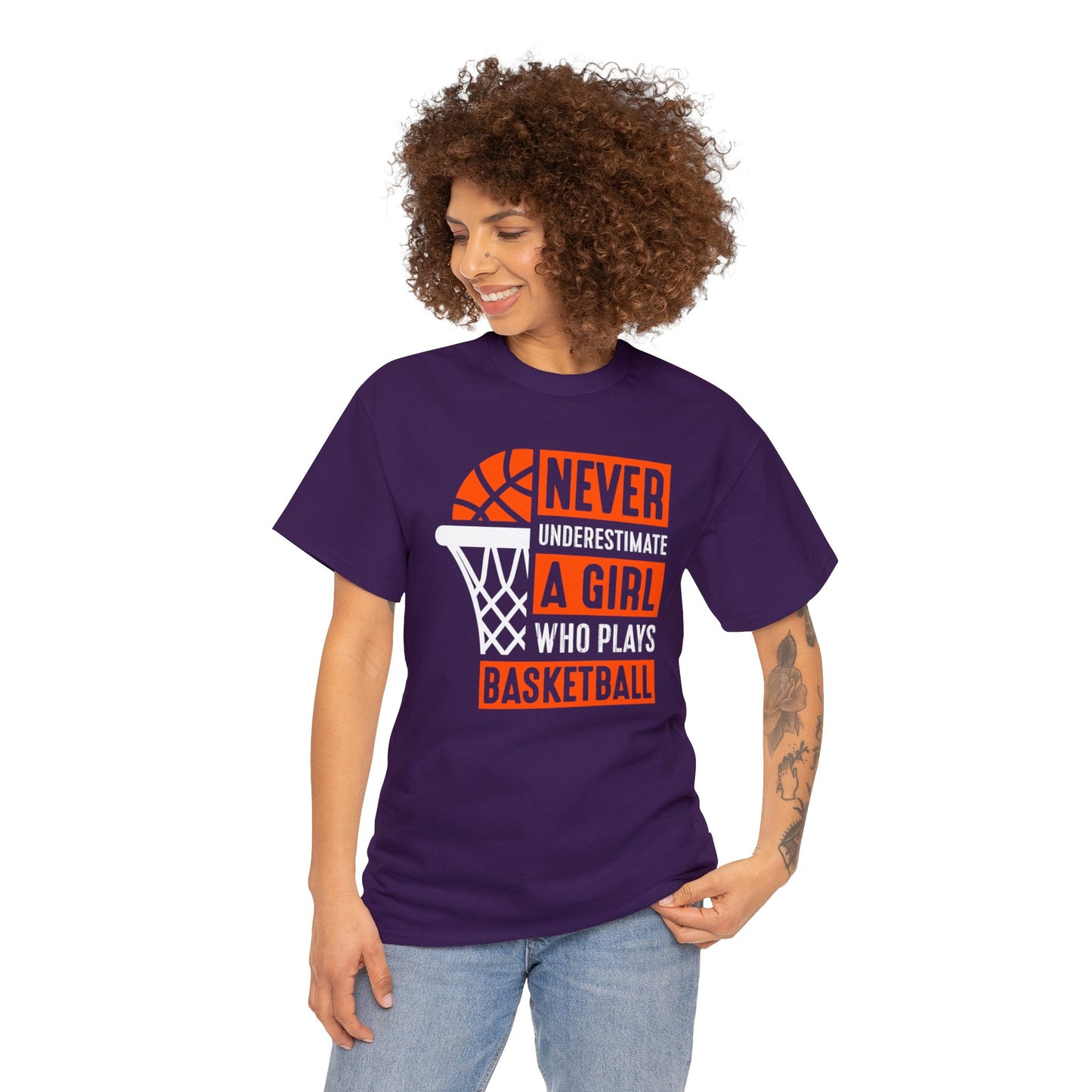 Never Underestimate a Girl Who Plays Basketball Unisex Heavy Cotton Tee