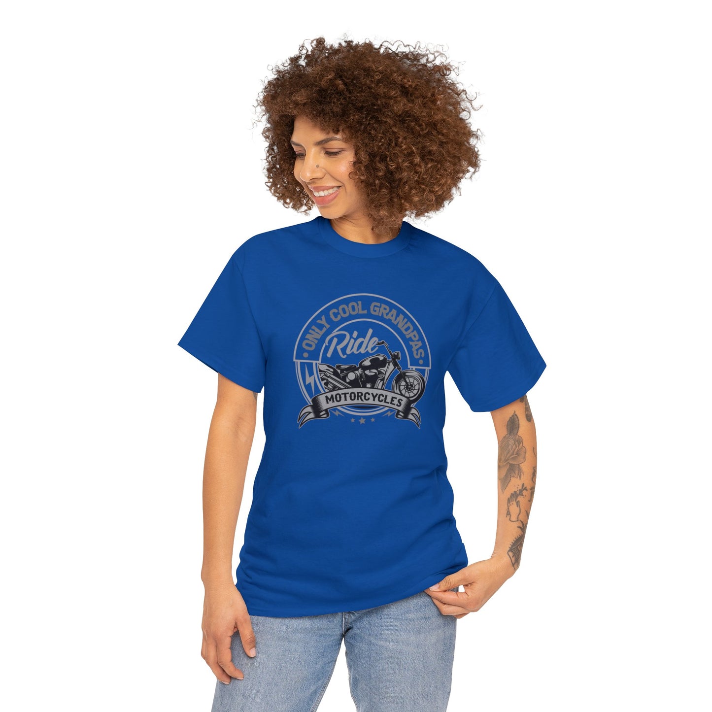 Only Cool Grandpas Ride Motorcycles Unisex Heavy Cotton Tee