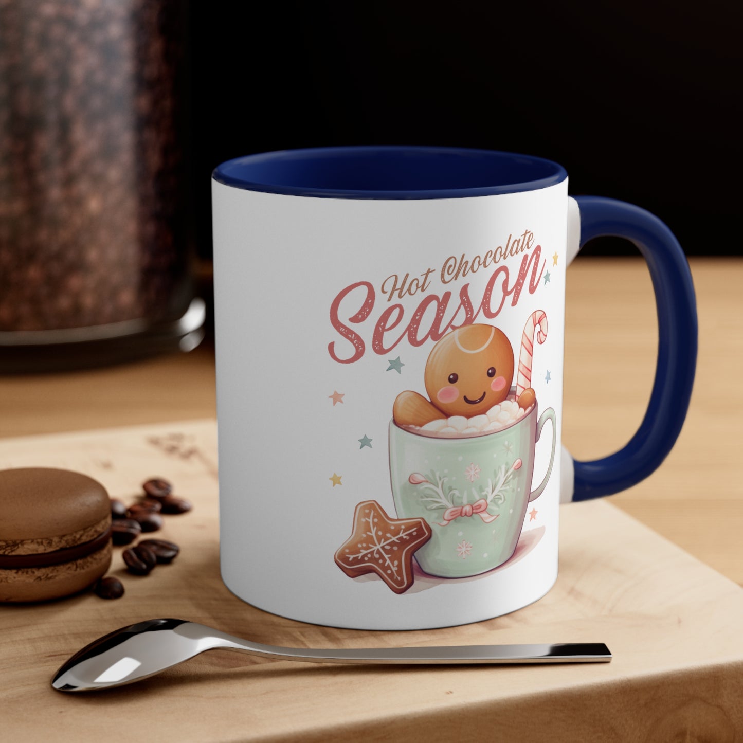 Hot Chocolate Season Pink Accent Coffee Mug Dual Image, 11oz