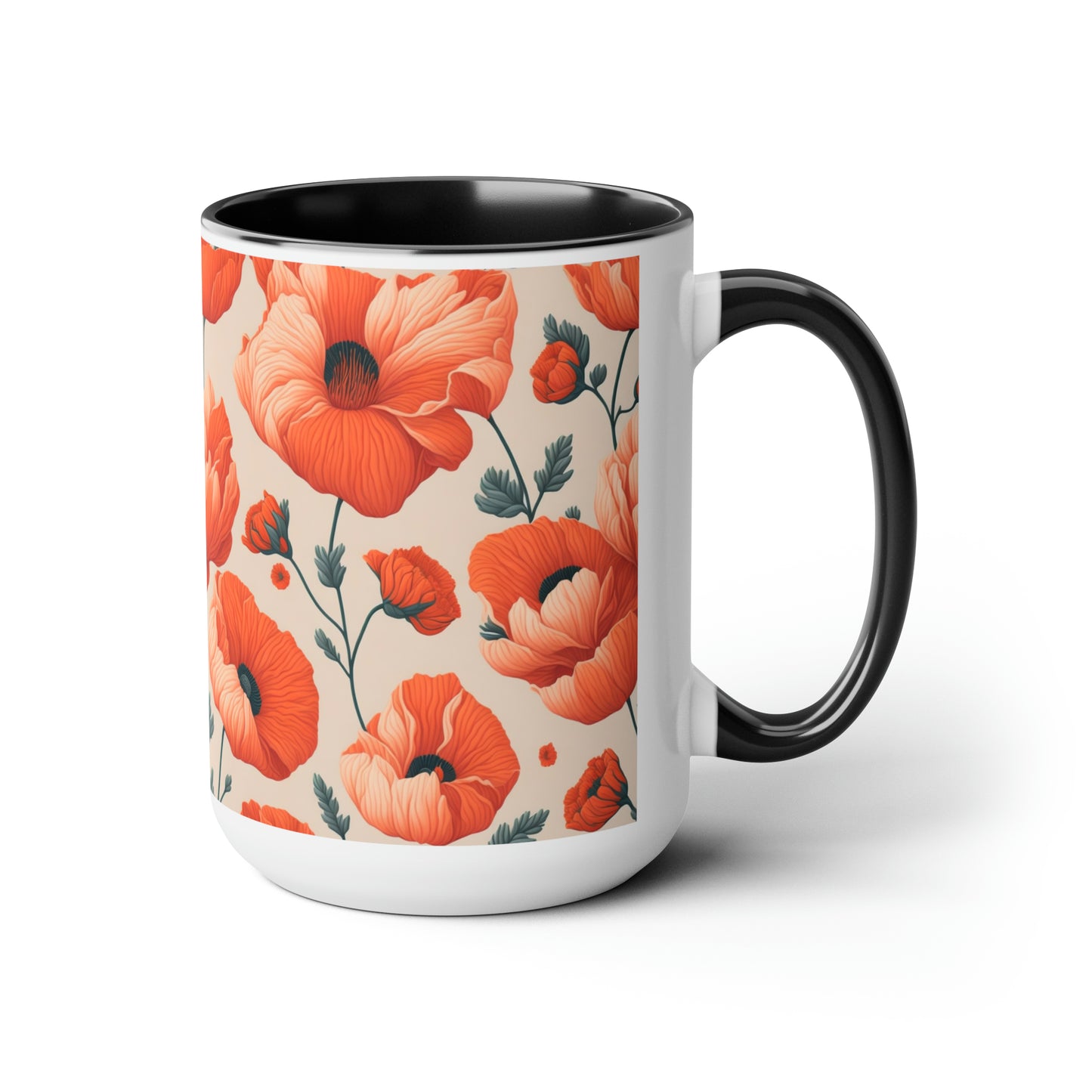 Poppy Flower Two-Tone Coffee Mugs, 15oz