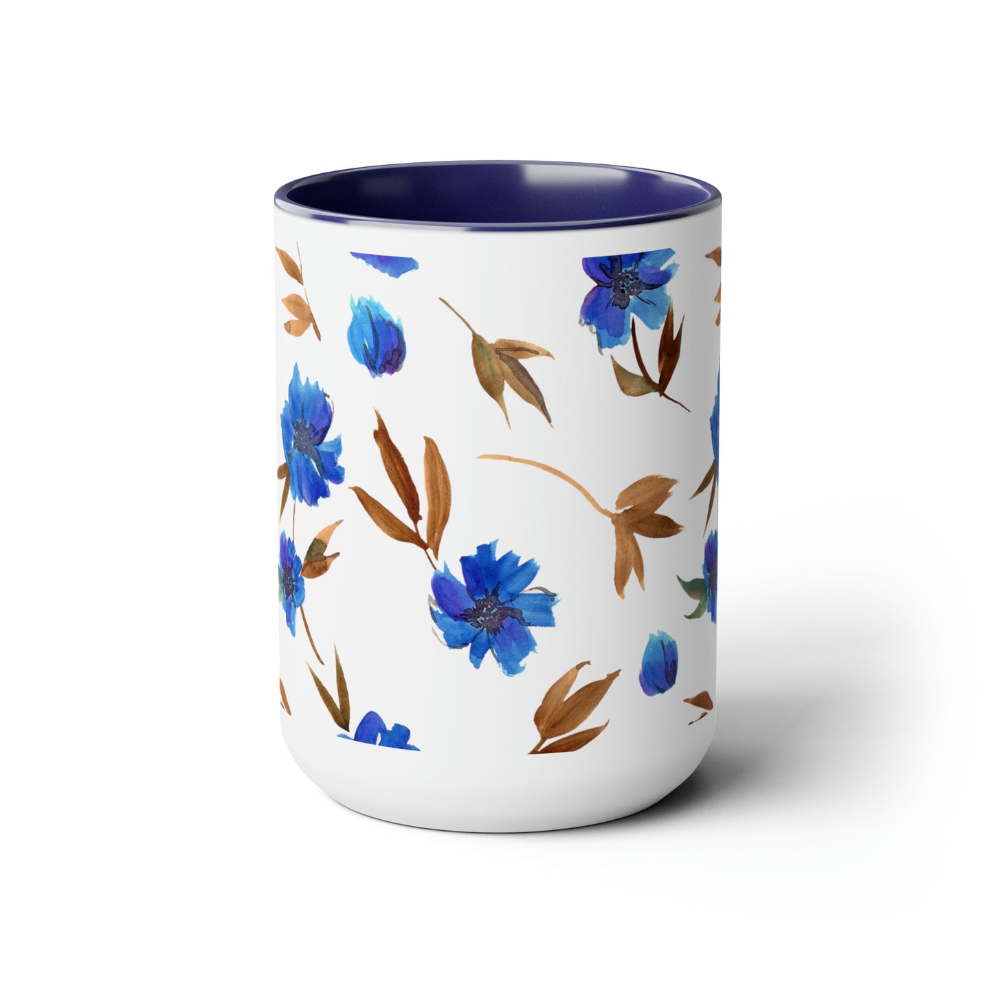 Floral Design Two-Tone Coffee Mugs, 15oz