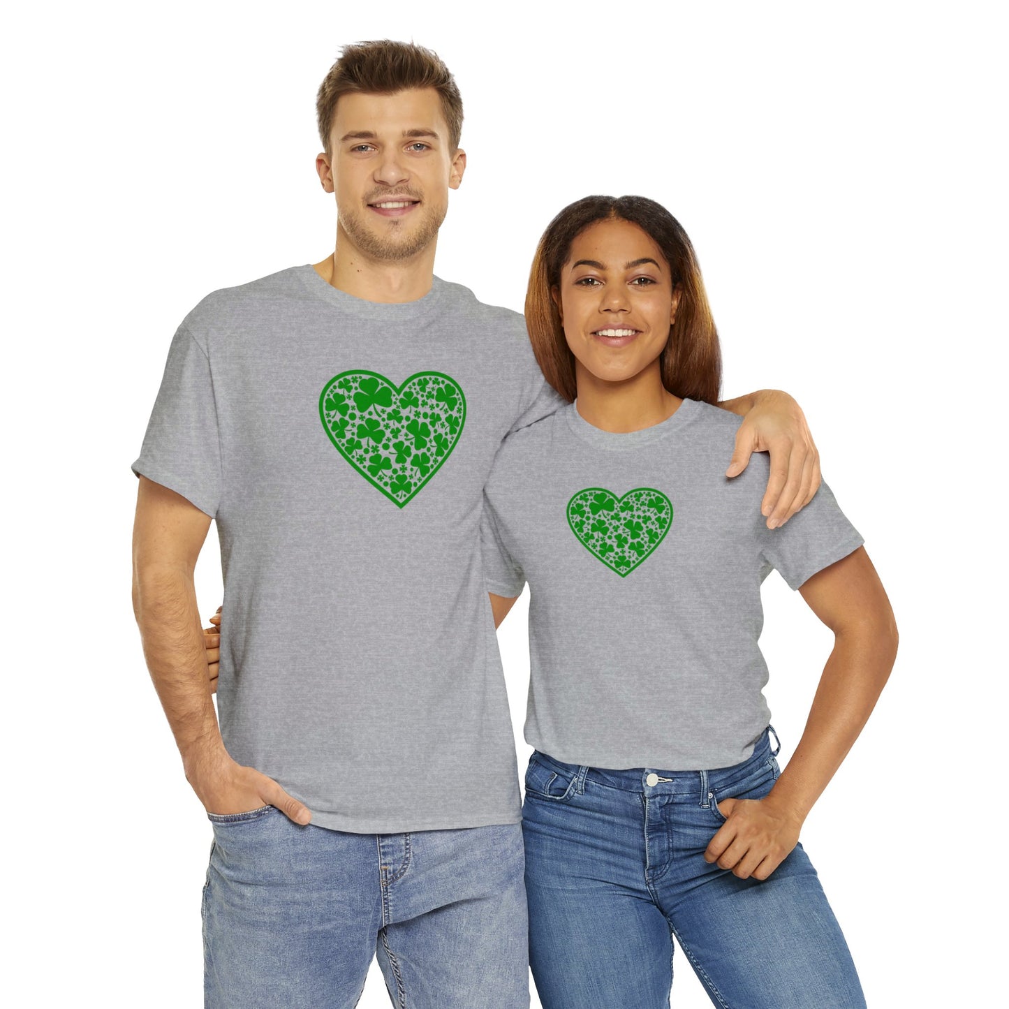 St. Patricks Day Clover Heart Unisex Heavy Cotton Tee