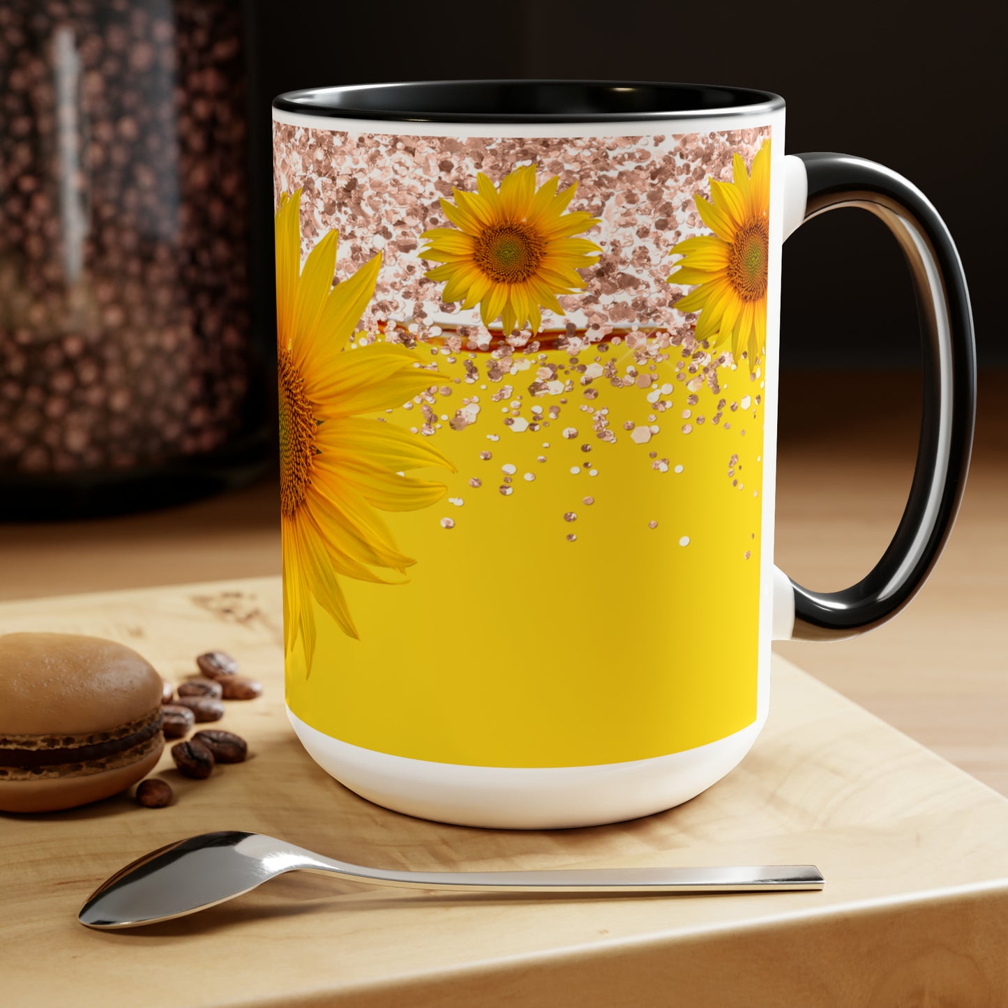 Sunflower Two-Tone Coffee Mugs, 15oz