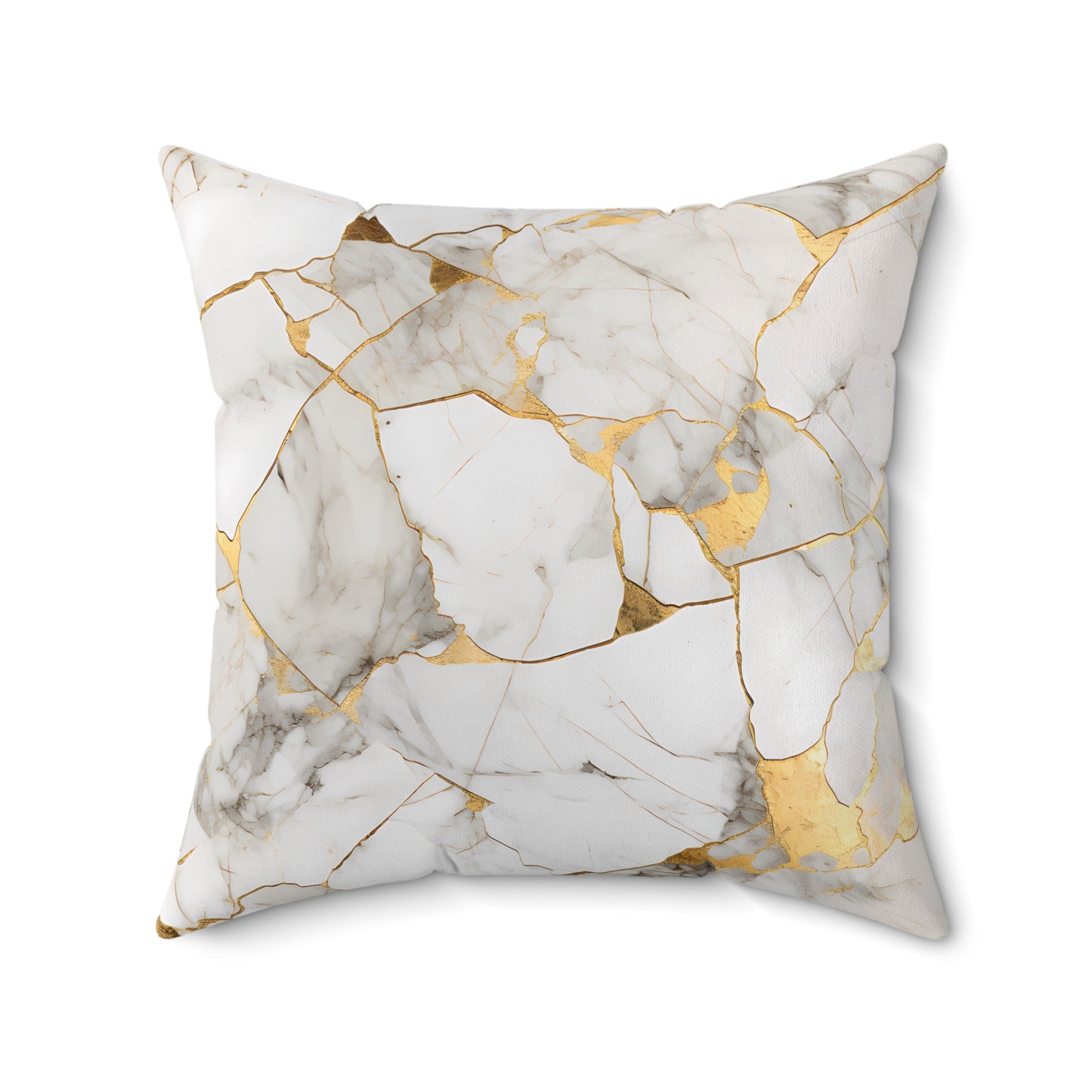 White & Gold Marble print Polyester Square Pillow