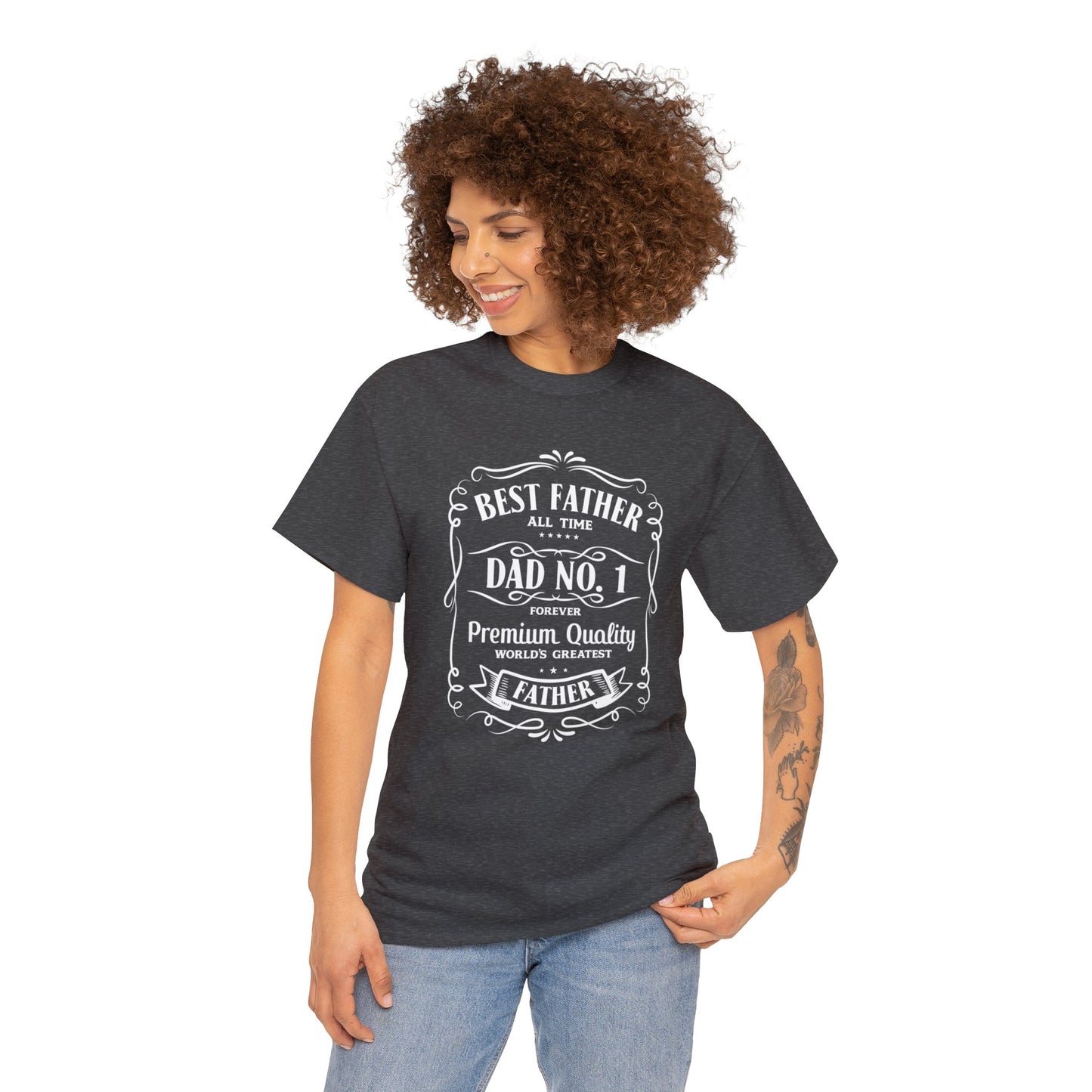 Best Father NO.1 whiskey label design Unisex Heavy Cotton Tee
