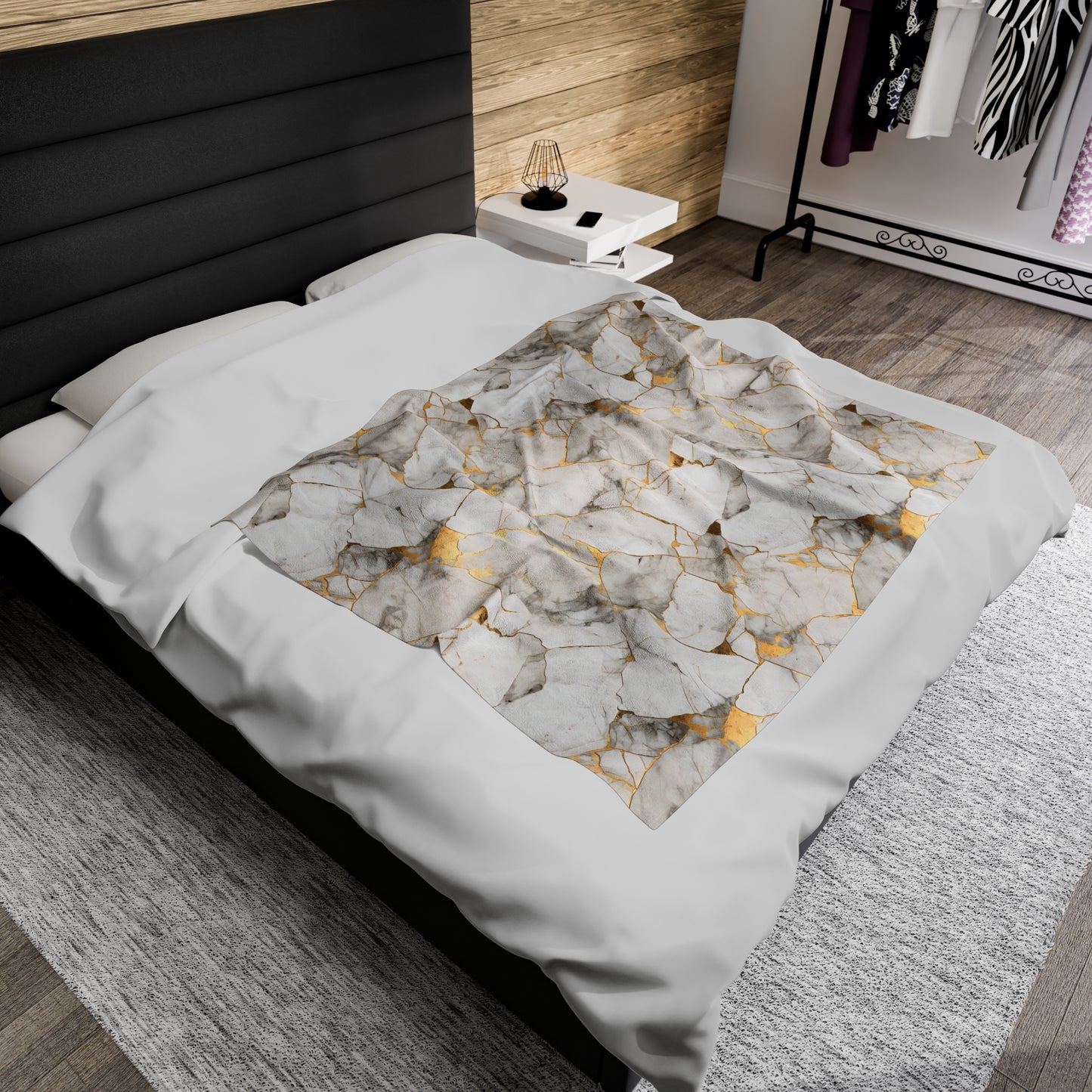 White & Gold Marble Velveteen Plush Blanket
