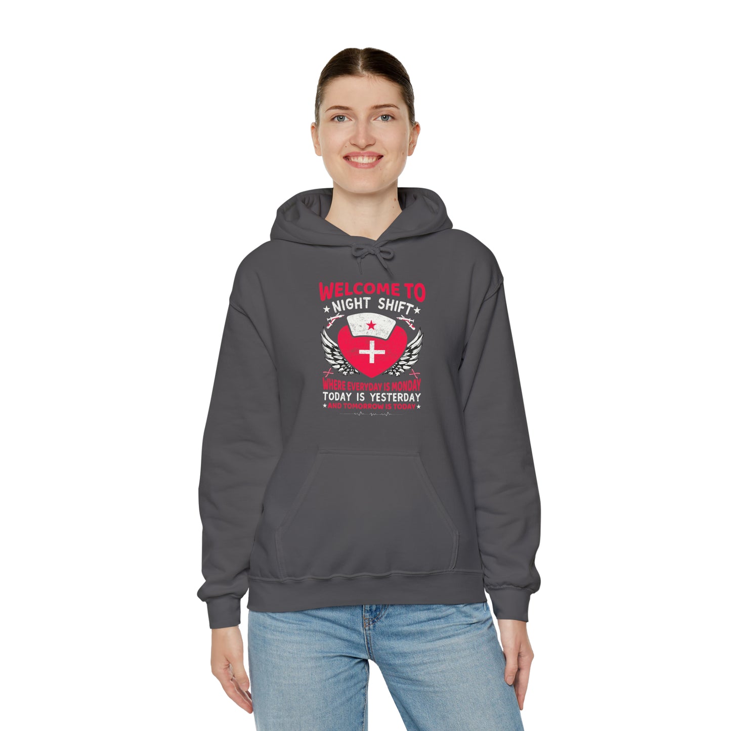 Welcome to the Nightshift Nurse Unisex Heavy Blend™ Hooded Sweatshirt