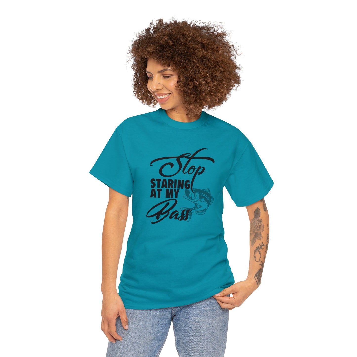 Stop Staring At My Bass Unisex Heavy Cotton Tee