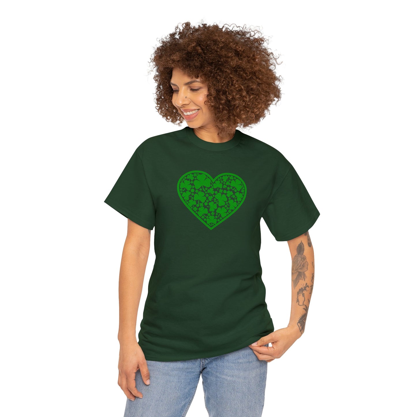 St. Patricks Day Clover Heart Unisex Heavy Cotton Tee