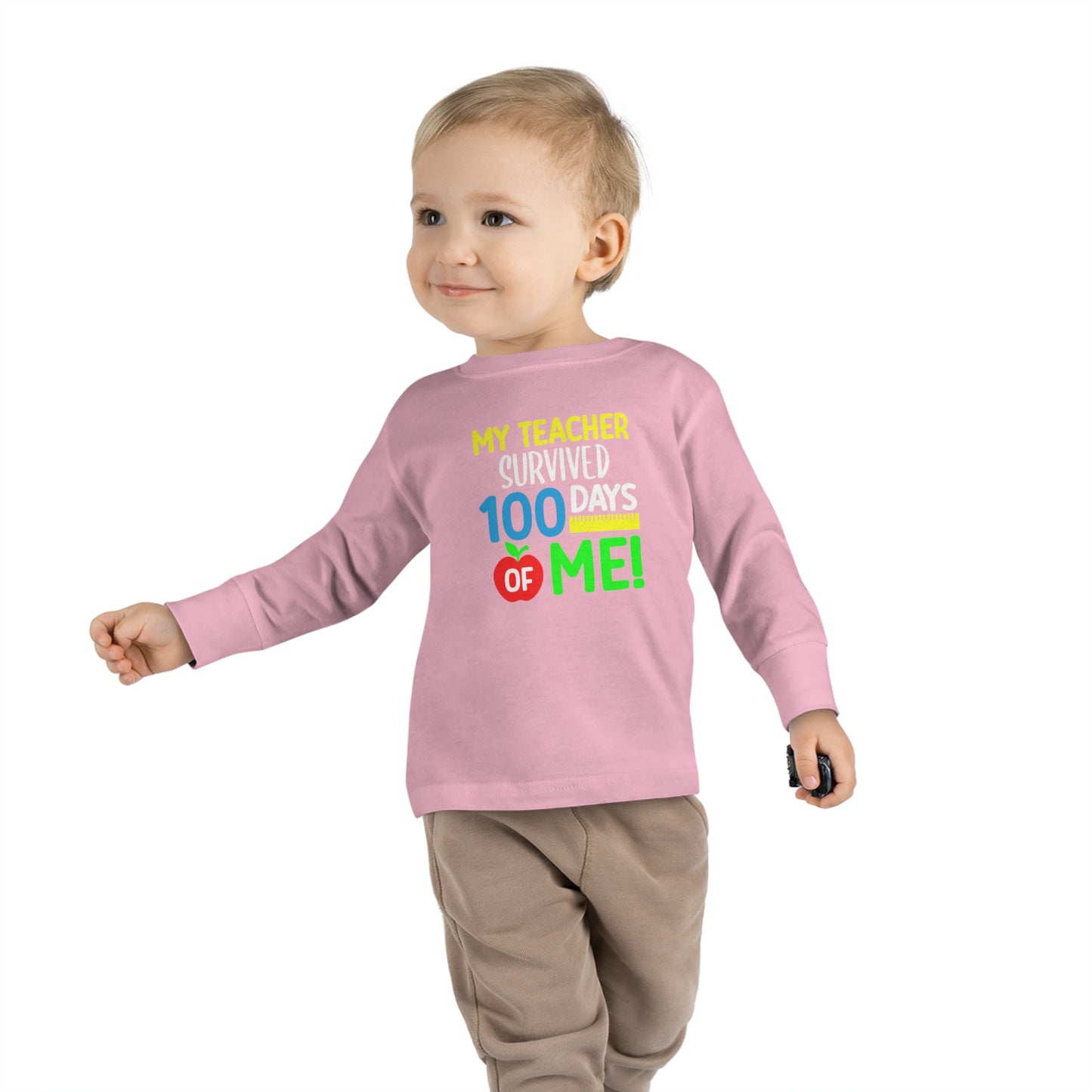 My Teacher Survived 100 days of Me Toddler Long Sleeve Tee