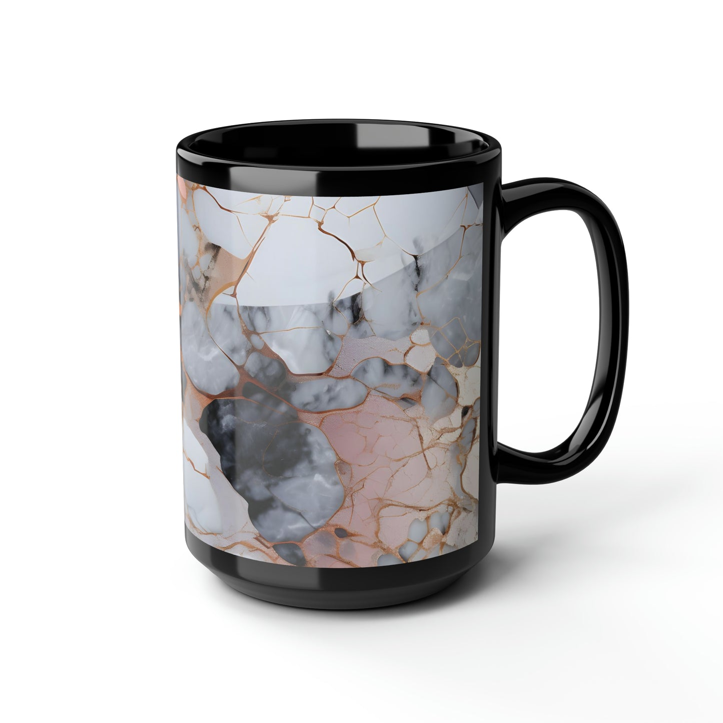 Rose Gold & Black Marble Black Mug, 15oz