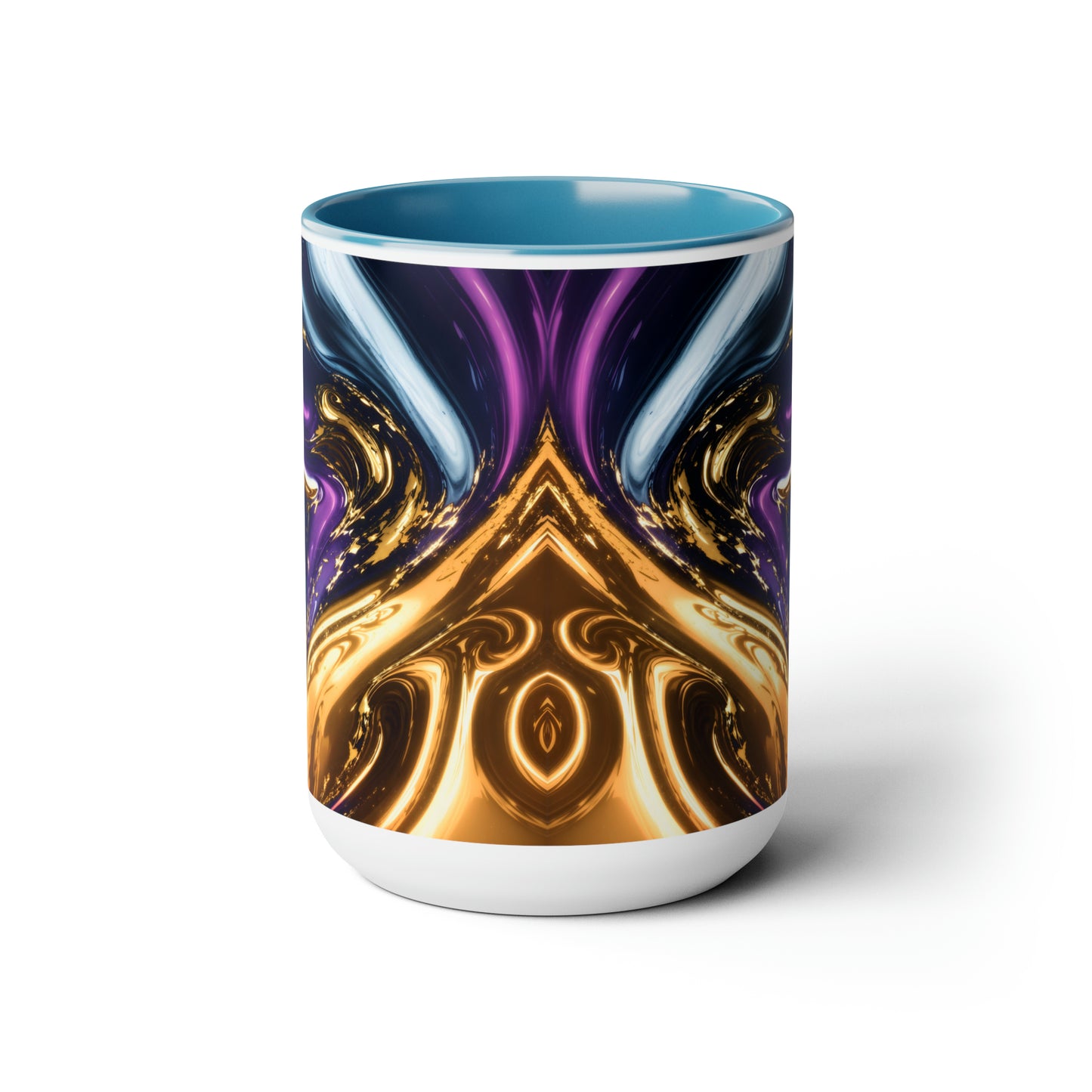 Black, Blue, Gold Marble Alcohol Ink Design Two-Tone Coffee Mugs, 15oz