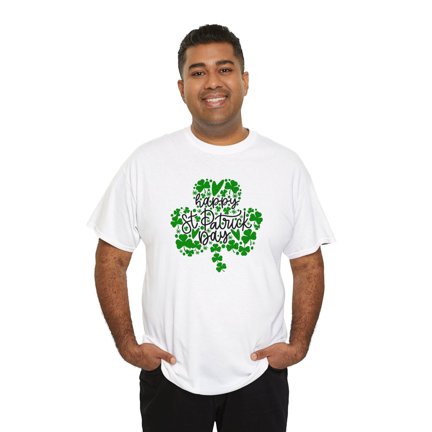 Happy St Patricks Day Clover Unisex Heavy Cotton Tee