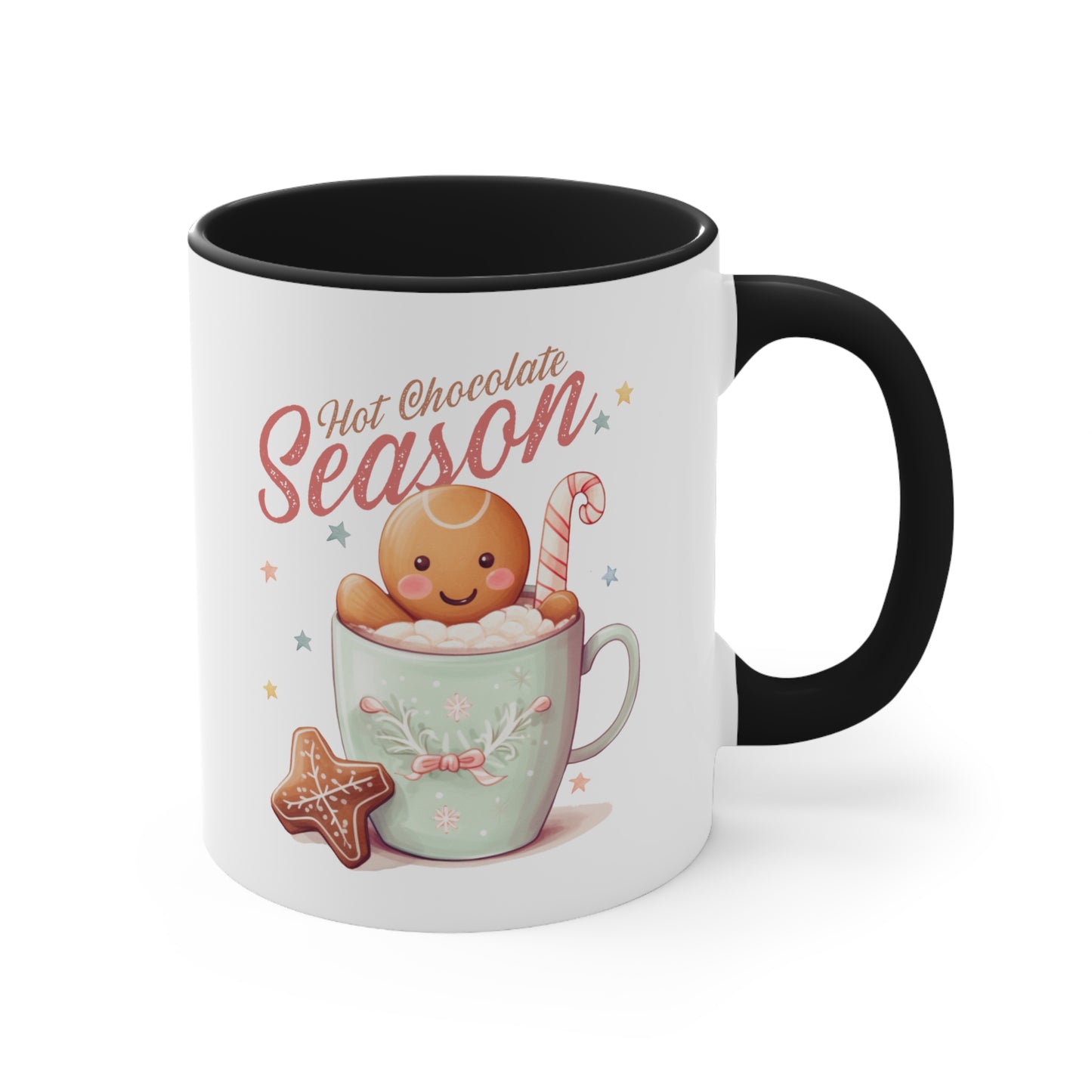 Hot Chocolate Season Pink Accent Coffee Mug Dual Image, 11oz
