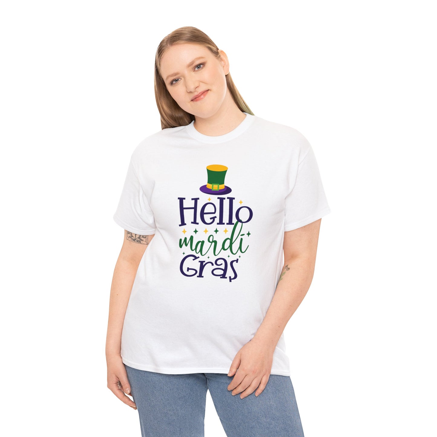 Hello Mardi Gras Unisex Heavy Cotton Tee