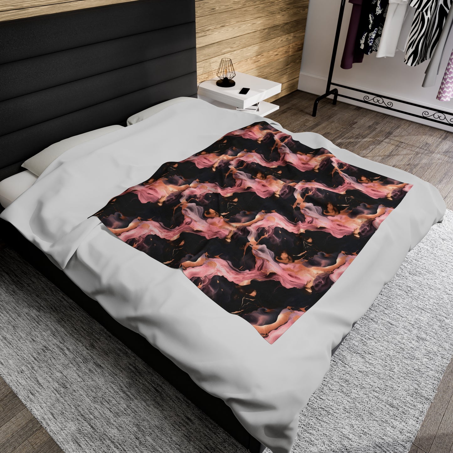Pink & Black Marble Velveteen Plush Blanket
