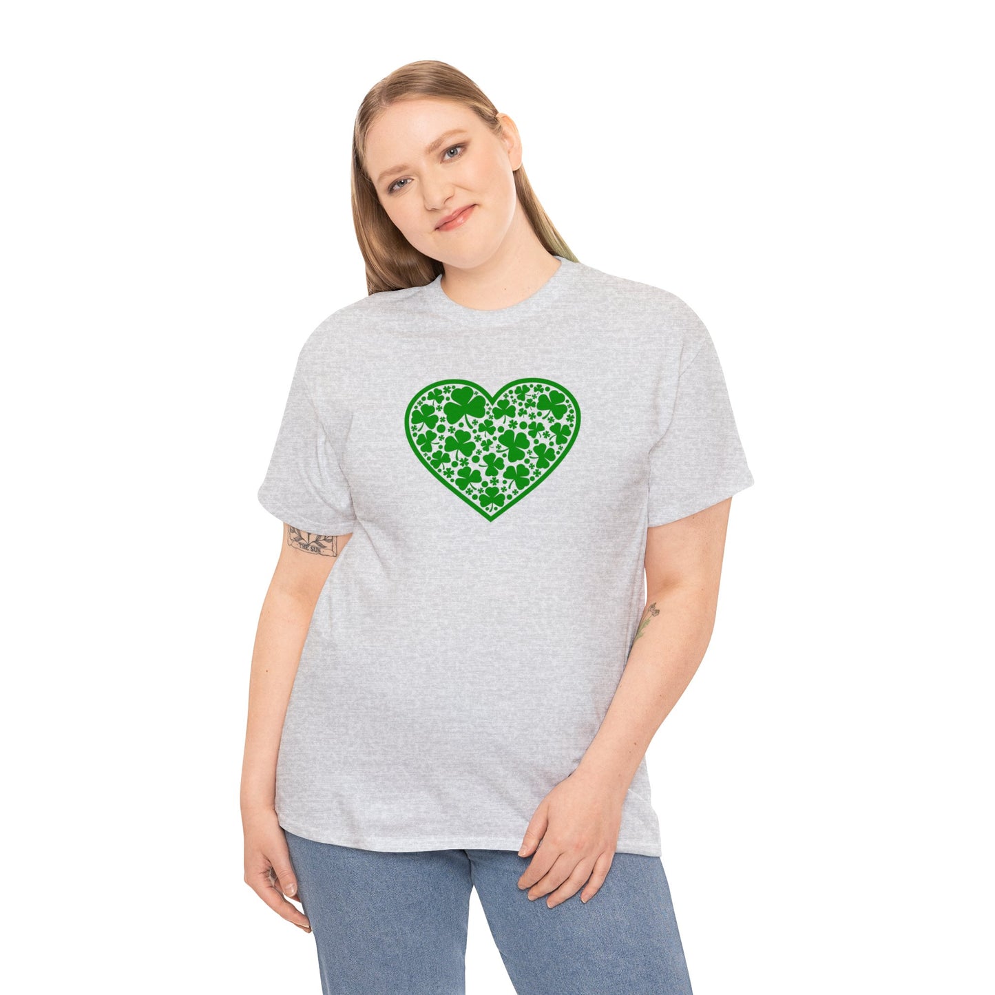 St. Patricks Day Clover Heart Unisex Heavy Cotton Tee