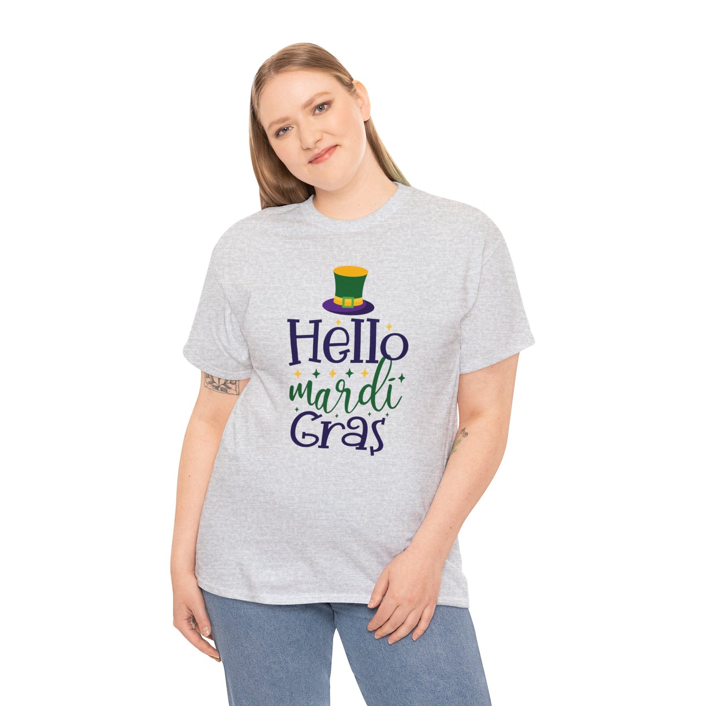 Hello Mardi Gras Unisex Heavy Cotton Tee