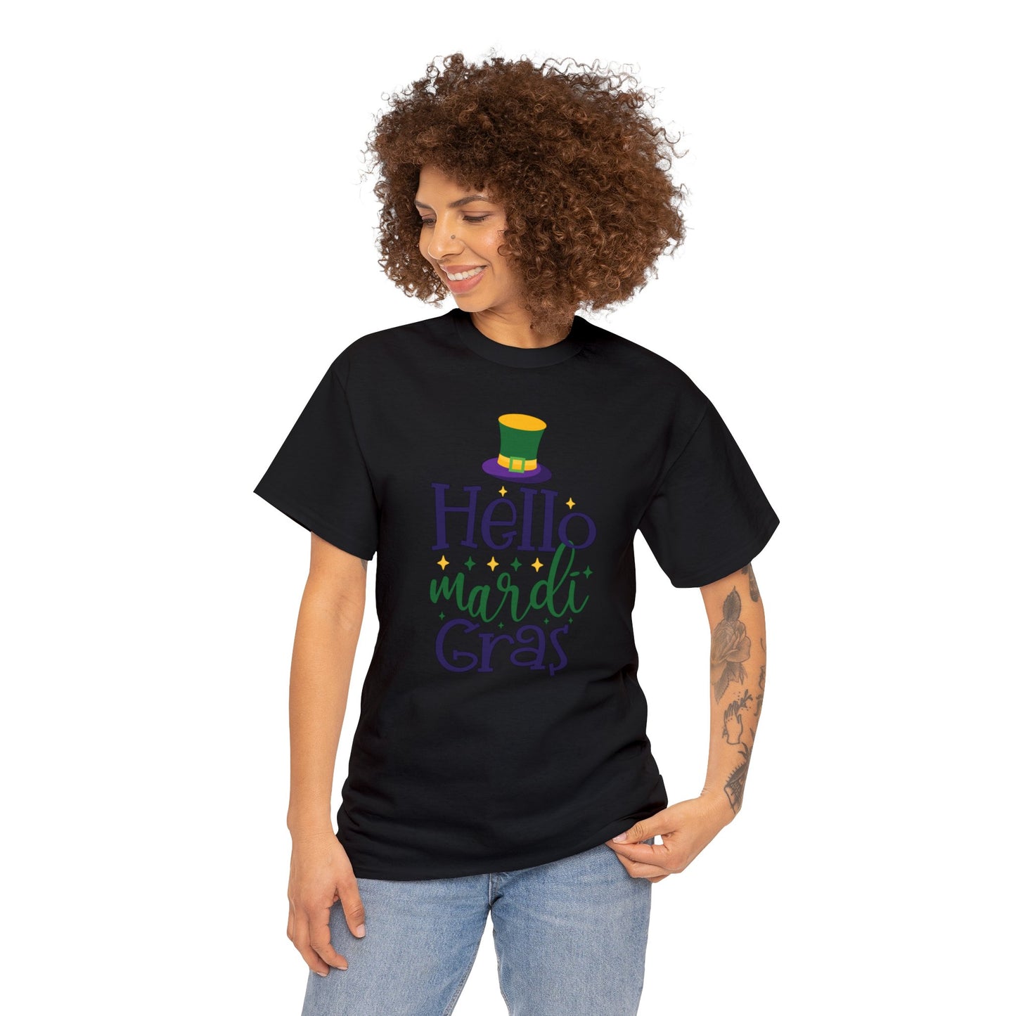 Hello Mardi Gras Unisex Heavy Cotton Tee