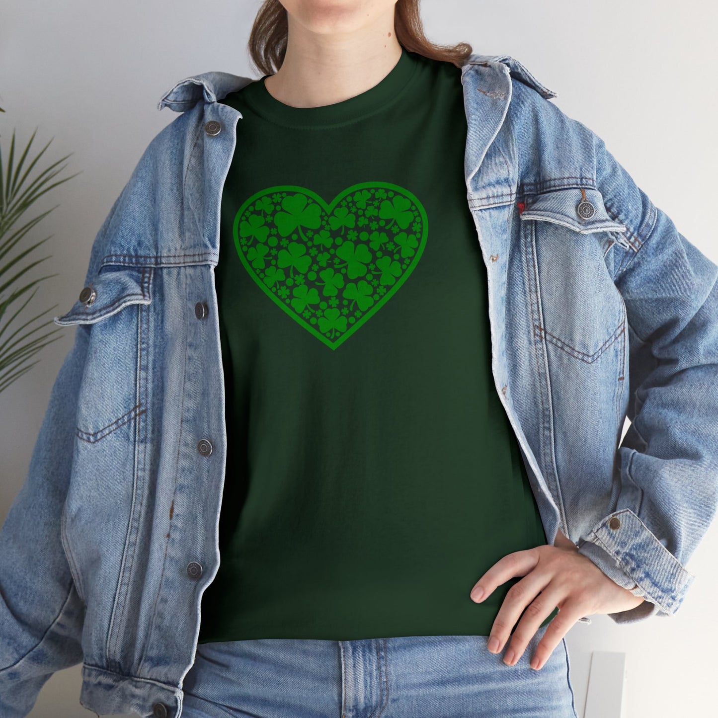 St. Patricks Day Clover Heart Unisex Heavy Cotton Tee