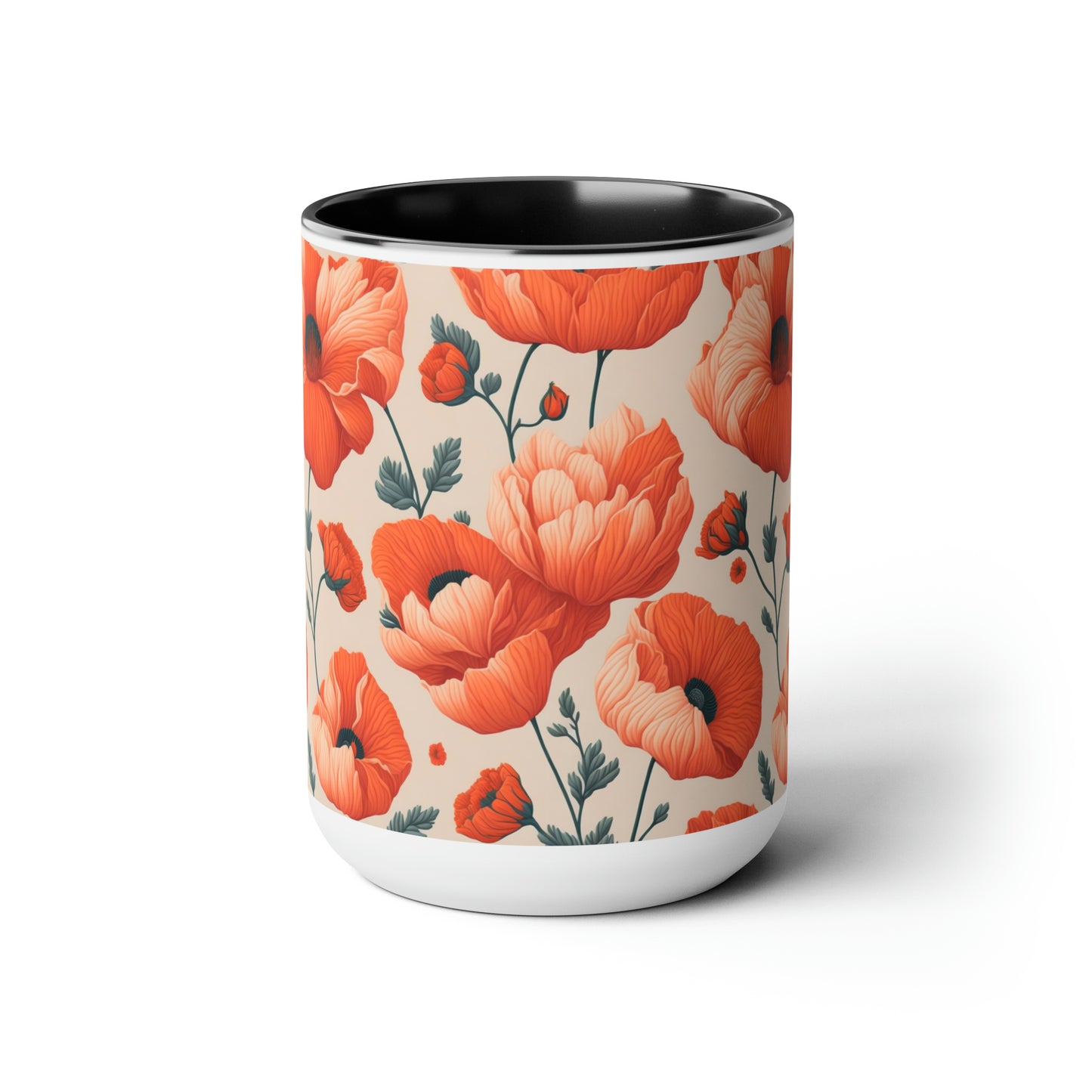 Poppy Flower Two-Tone Coffee Mugs, 15oz