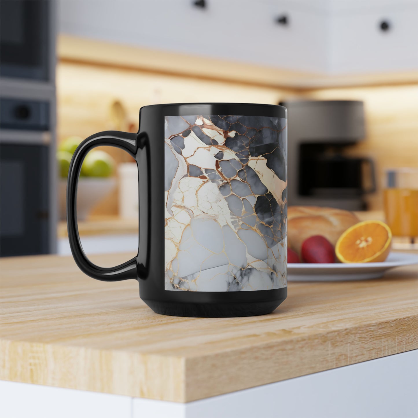 Rose Gold & Black Marble Black Mug, 15oz