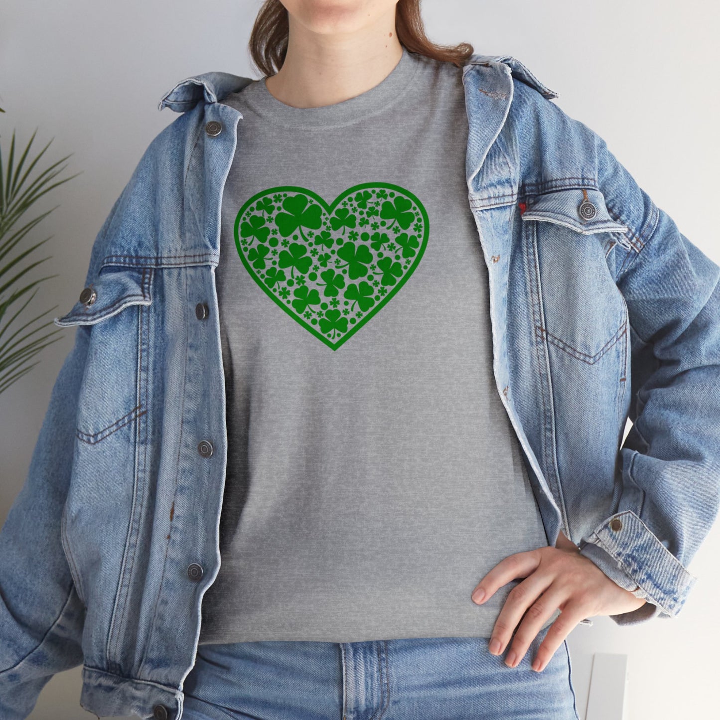 St. Patricks Day Clover Heart Unisex Heavy Cotton Tee