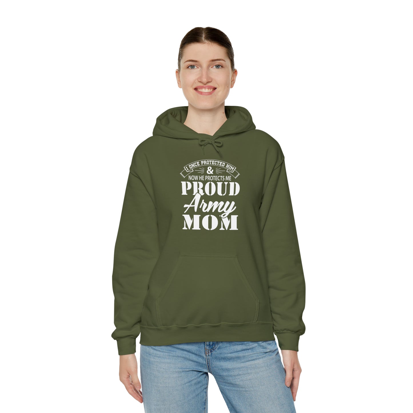 I Once Protected Him & Now He Protects Me Proud Army MOM Unisex Heavy Blend™ Hooded Sweatshirt