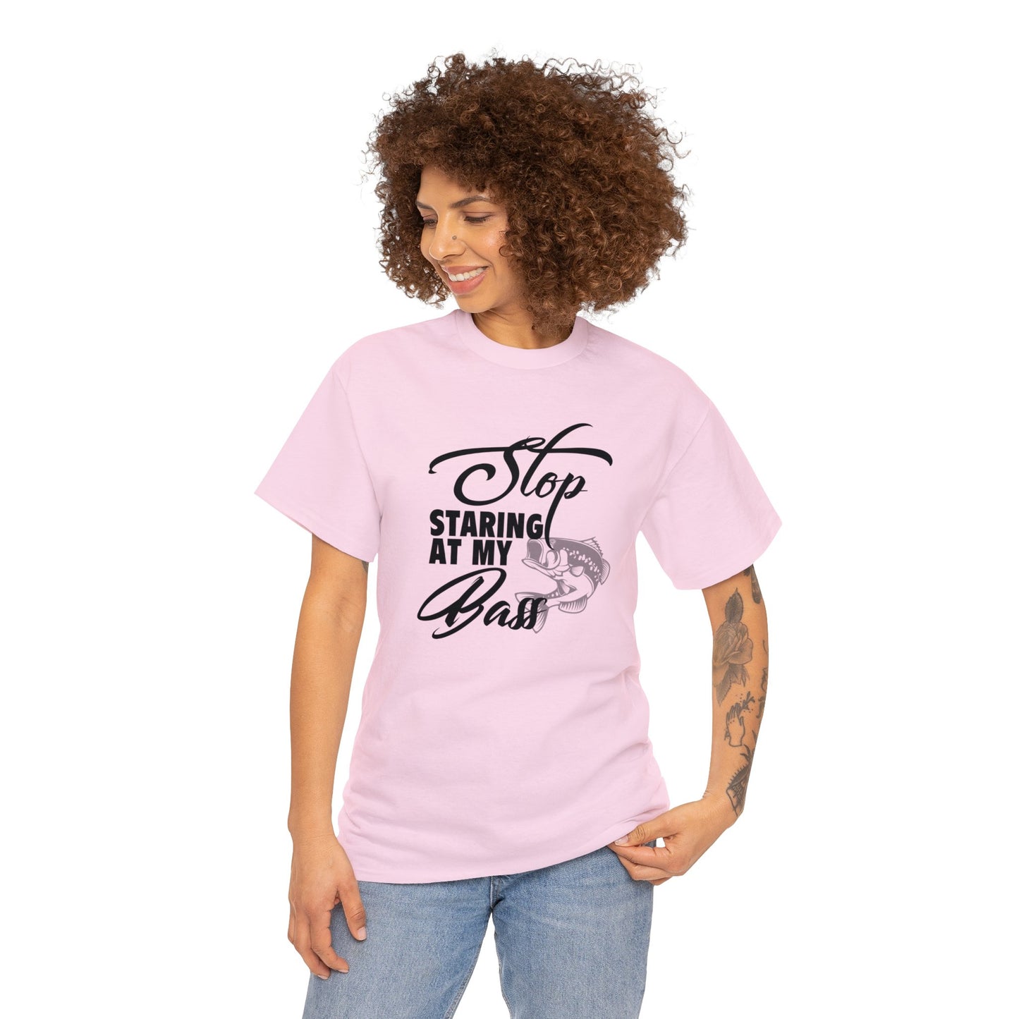 Stop Staring At My Bass Unisex Heavy Cotton Tee