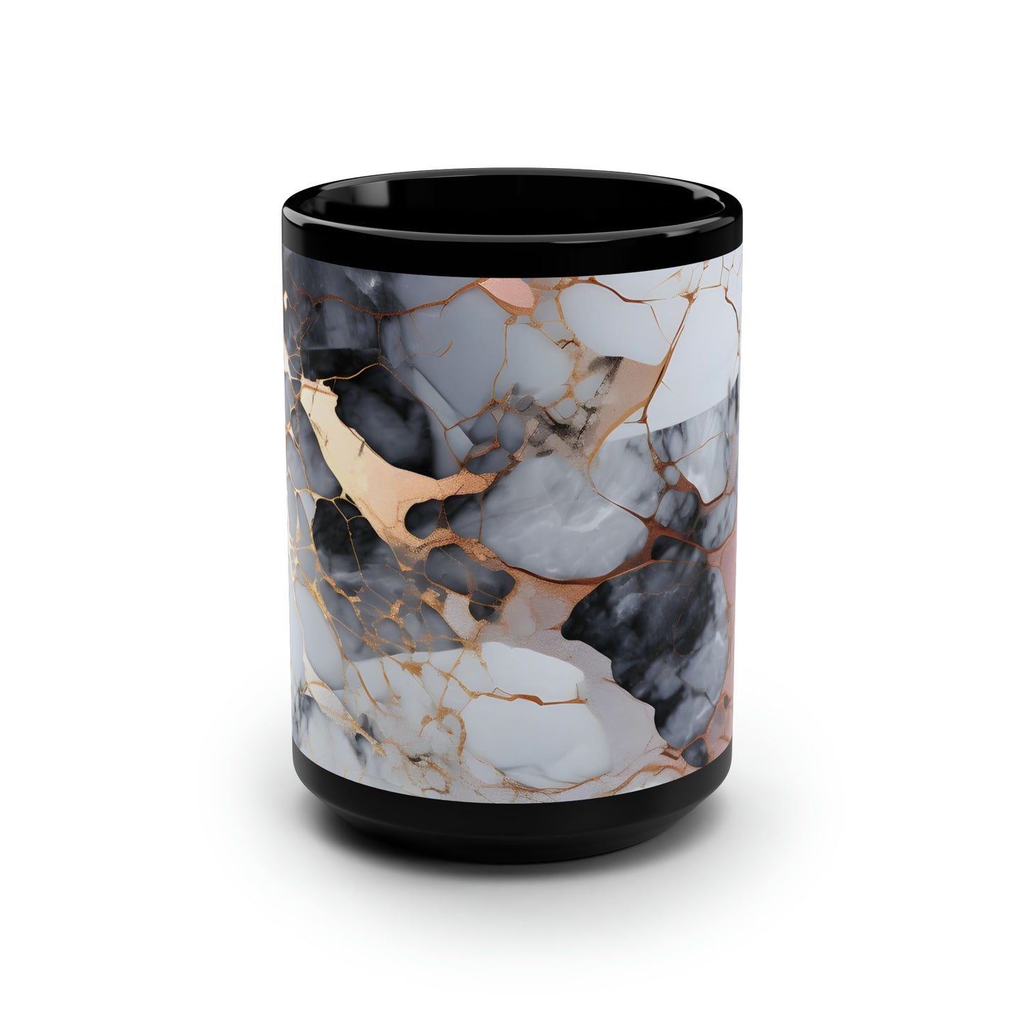 Rose Gold & Black Marble Black Mug, 15oz