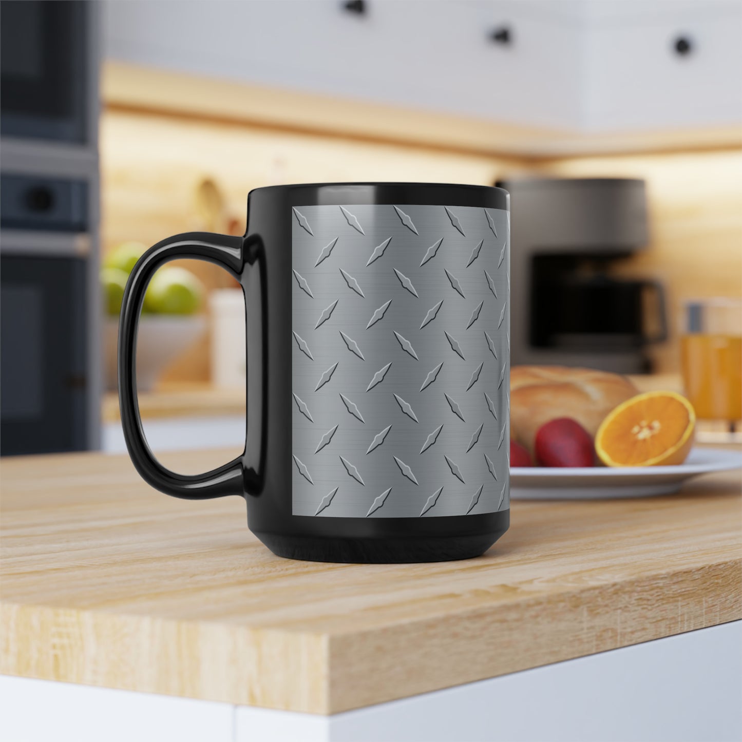 Diamond Plate Black Mug, 15oz