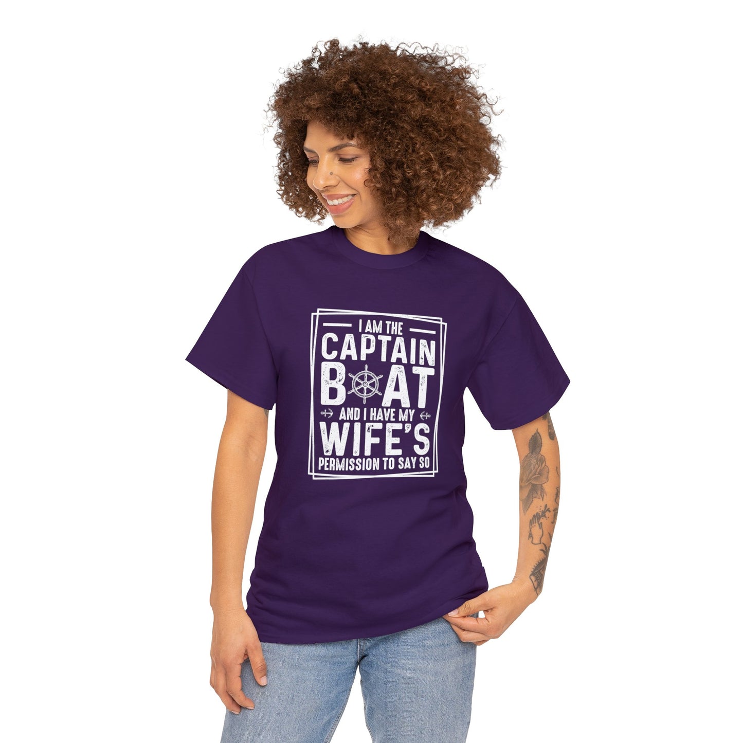 I Am Captain Boat & I Have My Wife Permission to Say So Unisex Heavy Cotton Tee